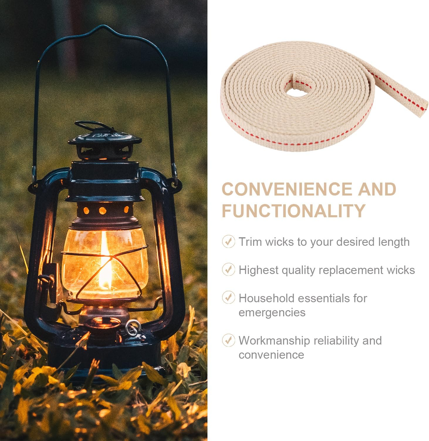 Oil Lamp Wicks, 1/2In Total Length 9.84Ft Cotton Flat Oil Lamp Wicks Cotton Flat Wick for Paraffin Oil Wicks for Oil Lamps with Red Stitch for Kerosene Paraffin Lamp(White) image number 5