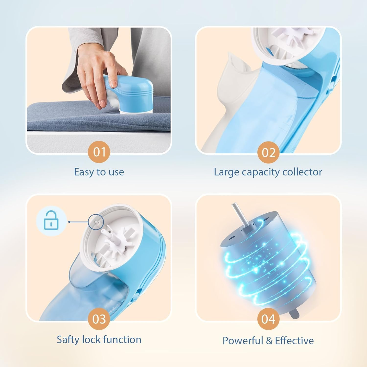 LEIAOLY Fabric Shaver and Lint Remover, Sweater Defuzzer with 2 Replaceable Stainless Steel Blades,Usb Rechargeable,Electric Lint Shaver with 6-Leaf Blades Remove Clothes Fuzz, Lint Balls, Pills - Blue image number 5