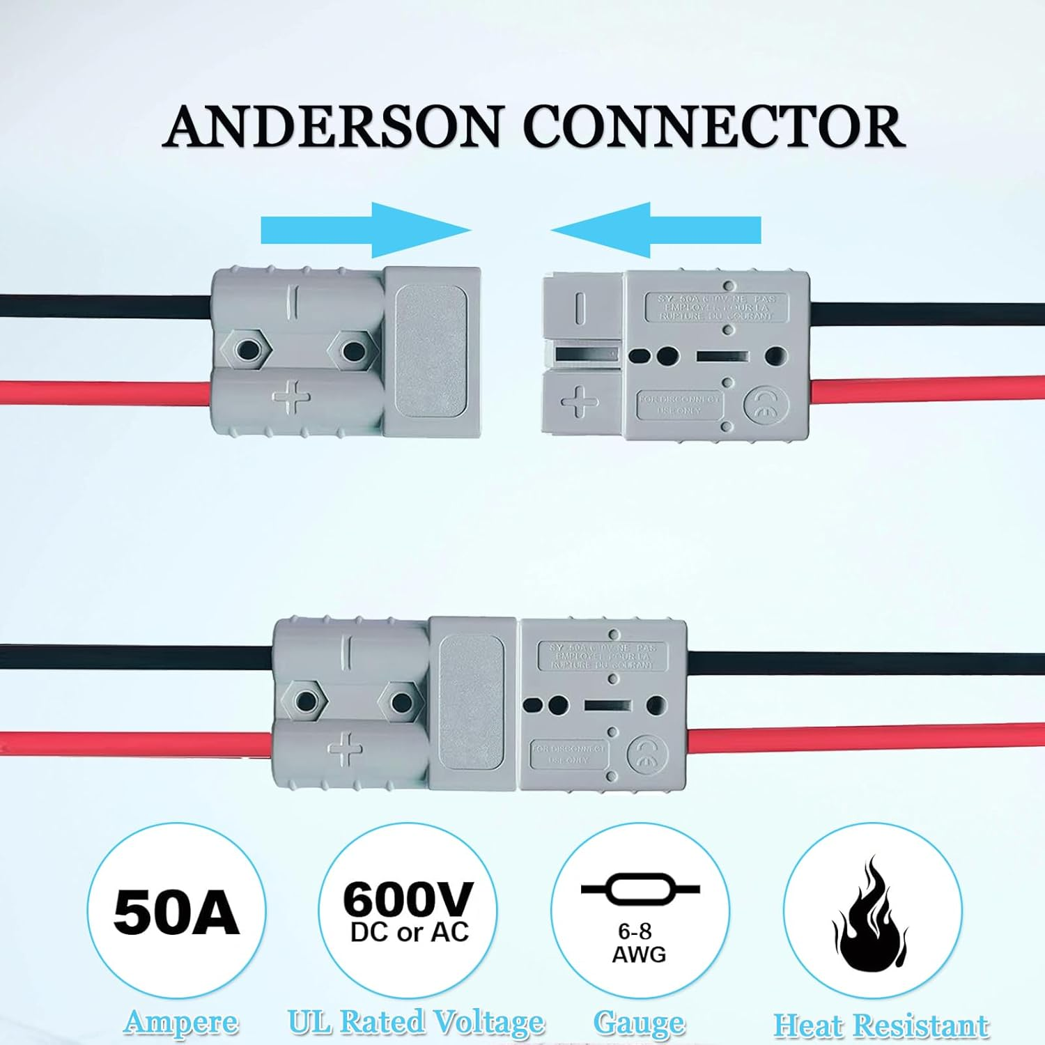 50 Amp Anderson Plugs and Connectors Kit Charger Battery Power Connectors Plug Quick Connect Disconnect 600V for Wire Harness Plug for Anderson Connector Dust Cover(Black 10Pcs) image number 6