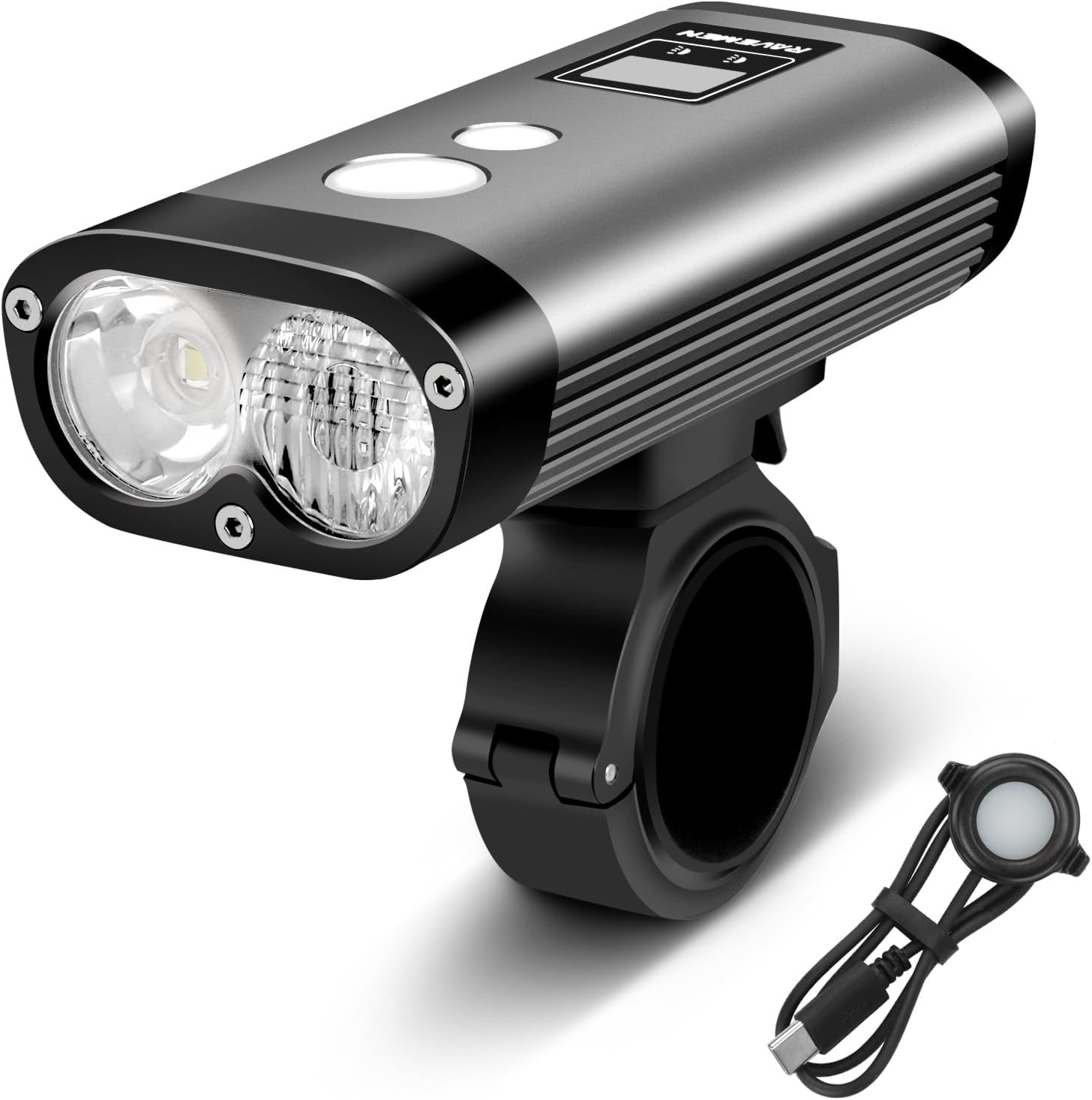 RAVEMEN PR1400 Rechargeable Bike Light, 1400 Lumens Light for Bike with Dual Lens, LED Display, IPX8 Waterproof Bike Front Light for Mountain Biking, Night Riding image number 1