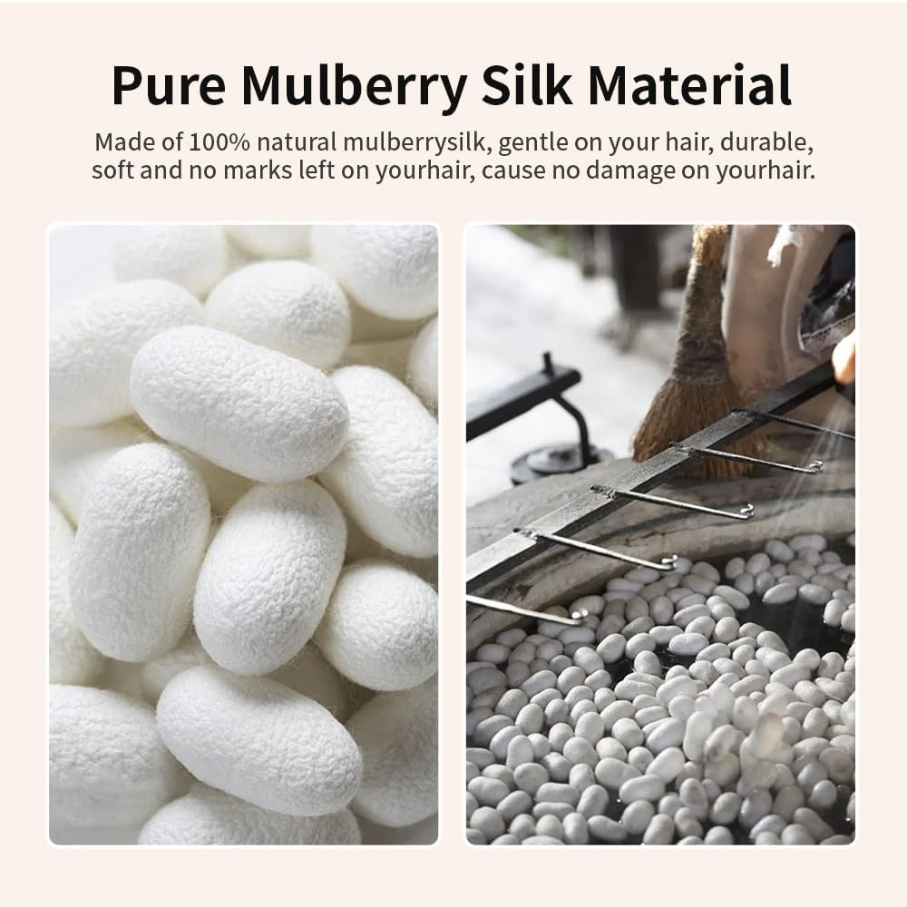 4PCS Hair Ties Silk Scrunchie Silks Scrunchiesilk Hair Tie Large for Women Thick Curly Hair No Crease Soft Less Pulling - Brown And Black image number 5