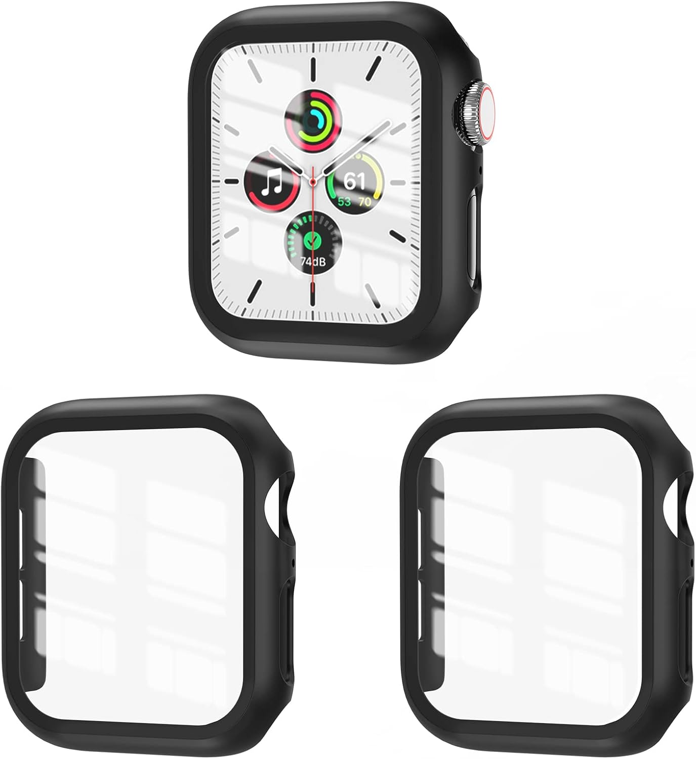 3 Pack Case Compatible with Apple Watch Series 8/7 45Mm with Tempered Glass Screen Protector, EWUONU Hard PC Full Coverage Ultra-Thin HD Bumper Protective Cover for Iwatch 45Mm, Black/Blue/Clear