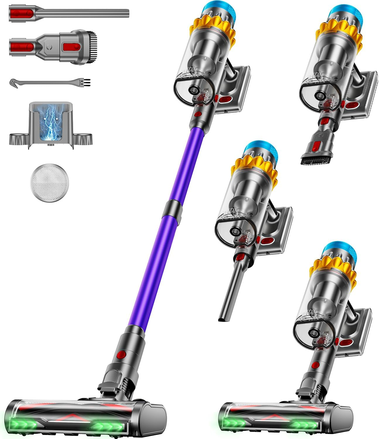 Cordless Vacuum Cleaner, 600W 50KPA 70Mins Cordless Stick Vacuum Cleaners with Self-Standing, LED Screen, Wall-Mounted Charging, Anti-Tangle Stick Vacuum Cleaners for All Floors (Purple) image number 6