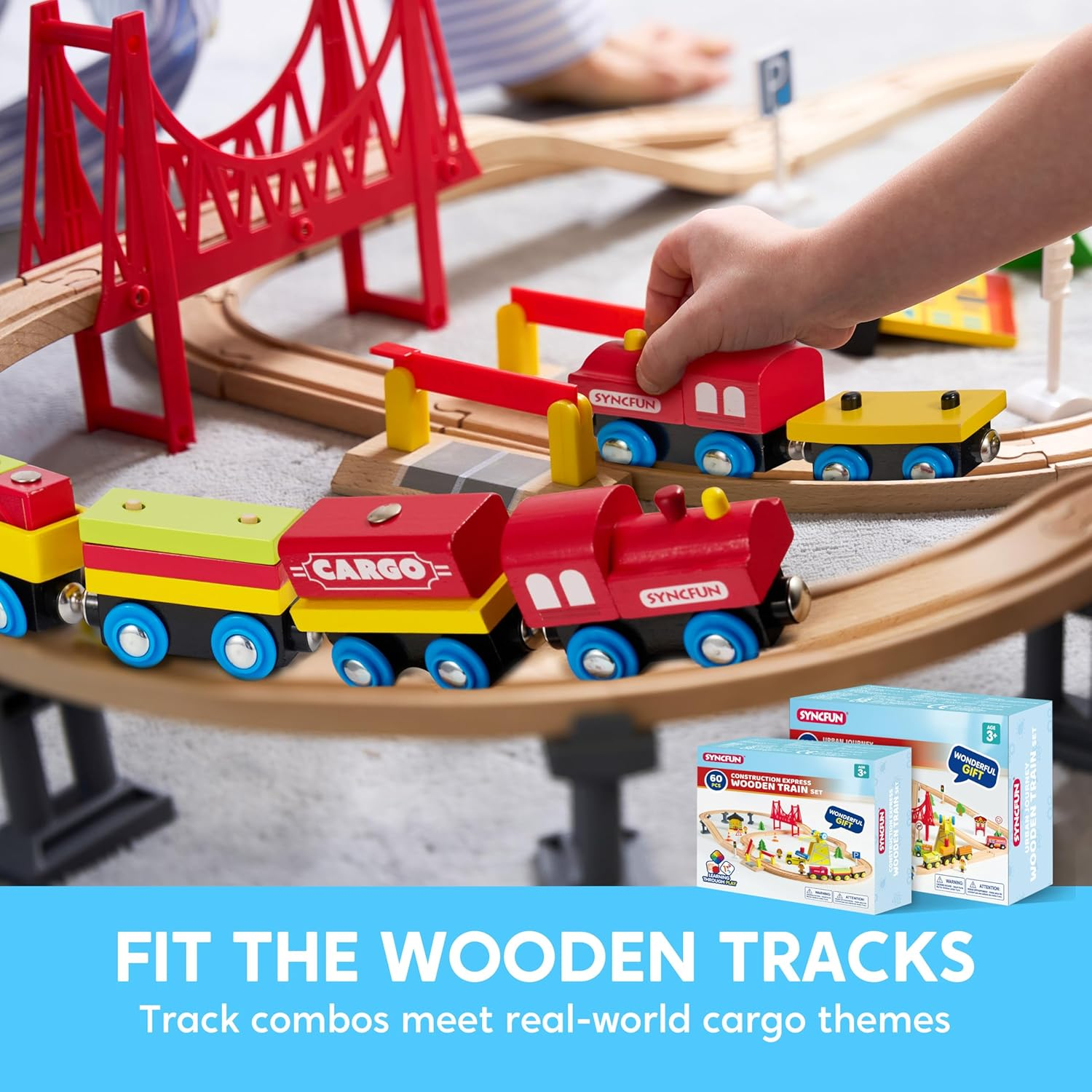 Montessori Wooden Train Toy Set for Kids, 12PCS Magnetic Train Cars with Storage Gift Box, STEM Educational Toy for Boys & Girls, Ages 2-8 Years, Christmas Birthday Party Gift image number 3