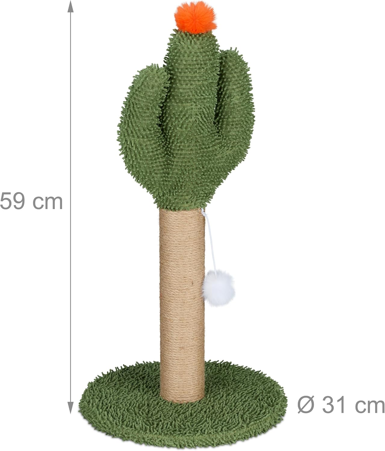 Relaxdays Scratching Post for Cats, Cactus, H X D: 59 X 31 Cm, Cat Scratching Post with Bobbles, Linen Rope, Interactive Scratching Post, Colourful image number 5