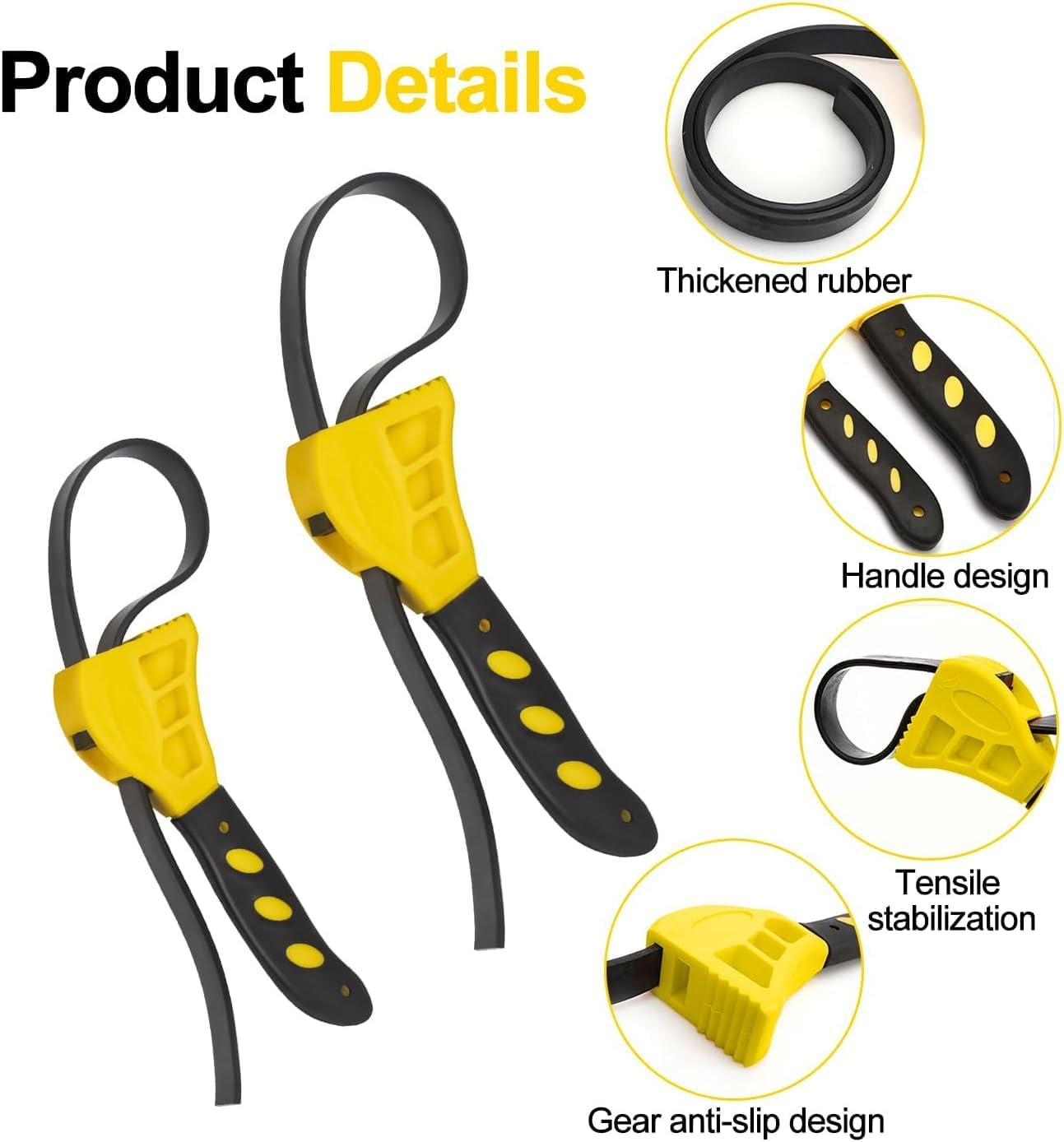 Funcyboo Strap Wrench, 2 Pcs Rubber Strap Adjustable Wrench Set Oil Filter Pipe Jar Opener Belt Wrench for Mechanics Plumbers Car Repair Tool