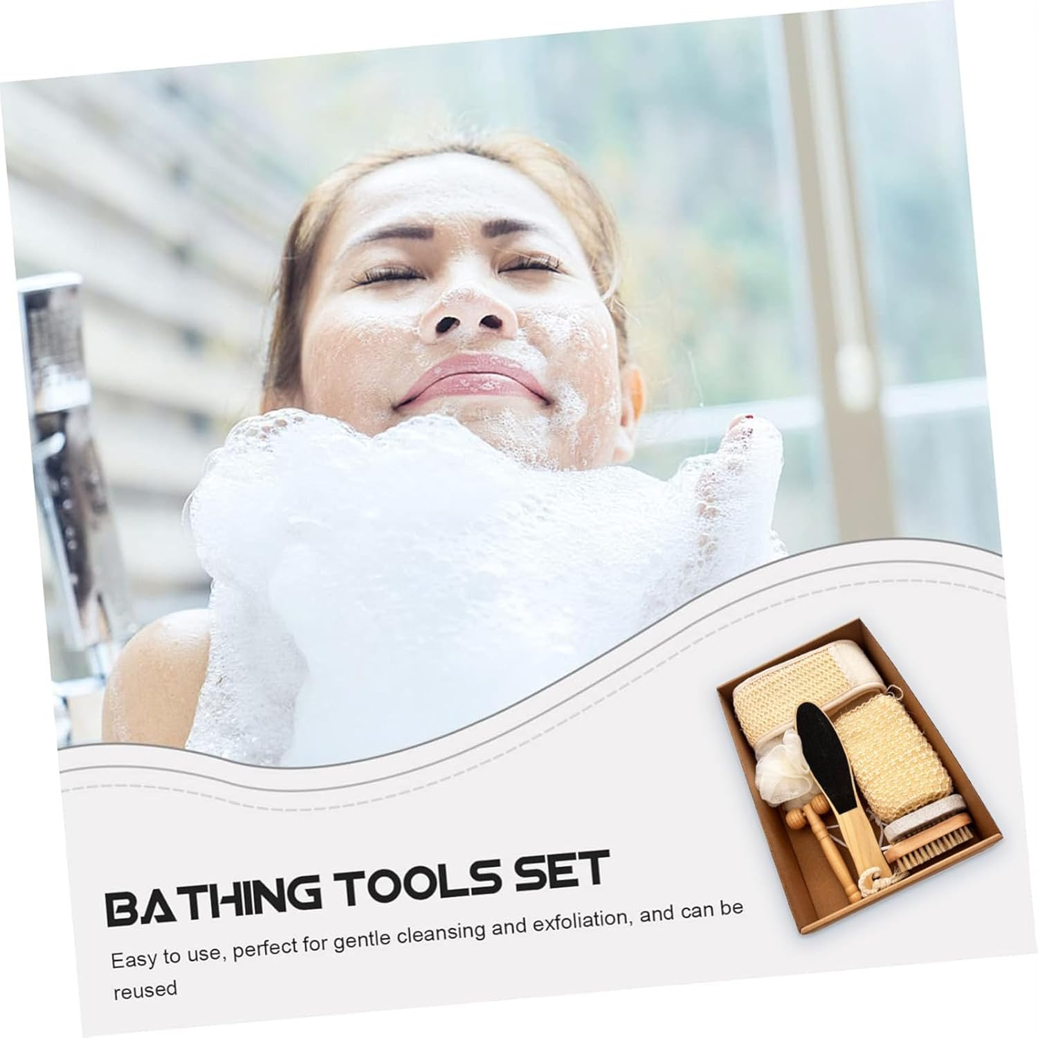 JCBCKJ 7 Bathing and Scrubbing Tools, Bath Gift Box Gift Four-Piece Set of Bath Towels, Bath Brushes, Grinding Stones, Sisal Bath Flower Set image number 3