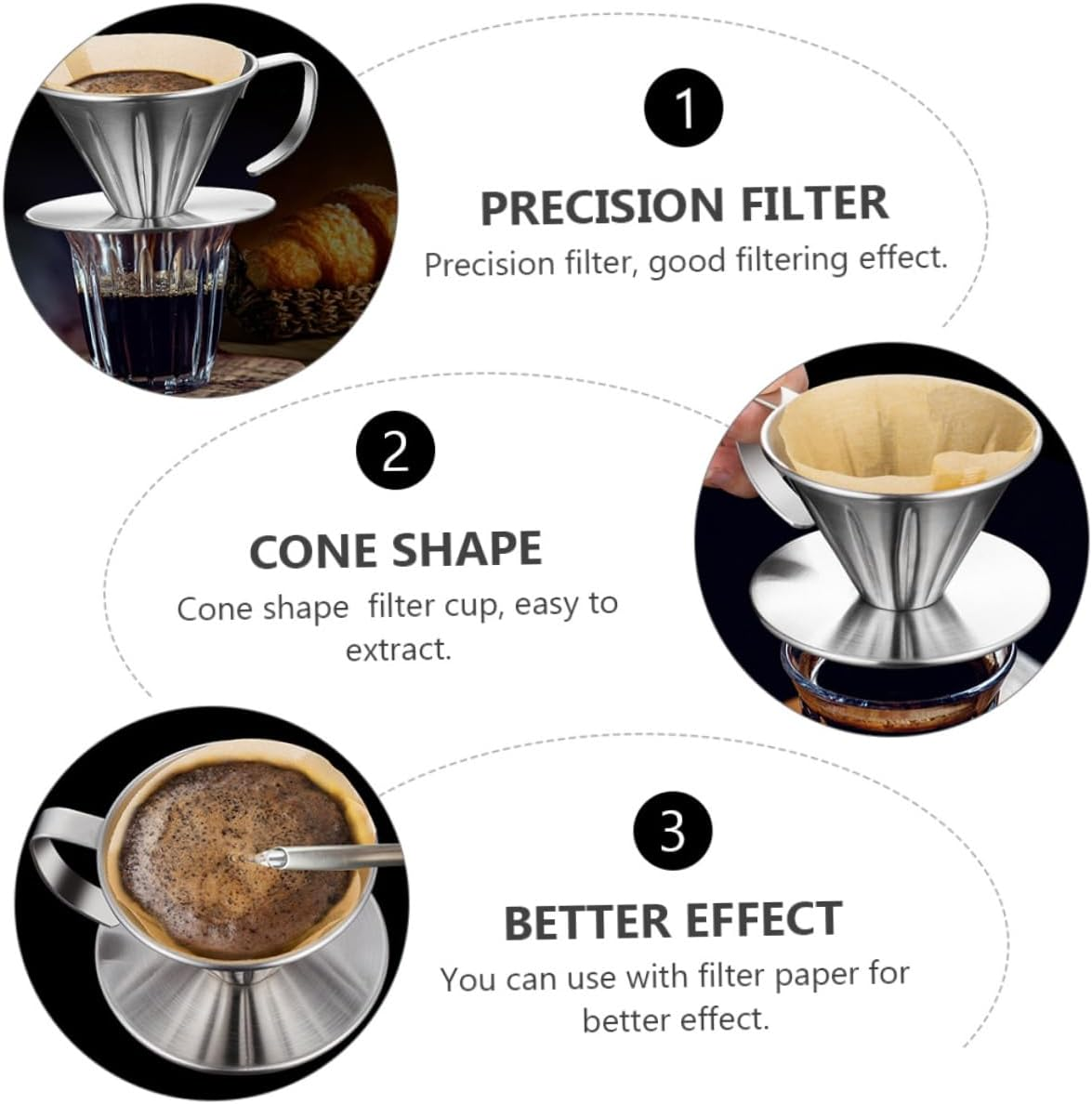 Operitacx Stainless Steel Coffee Filter Coffee Dripper with Handle Precision Filter Easy Extraction image number 6