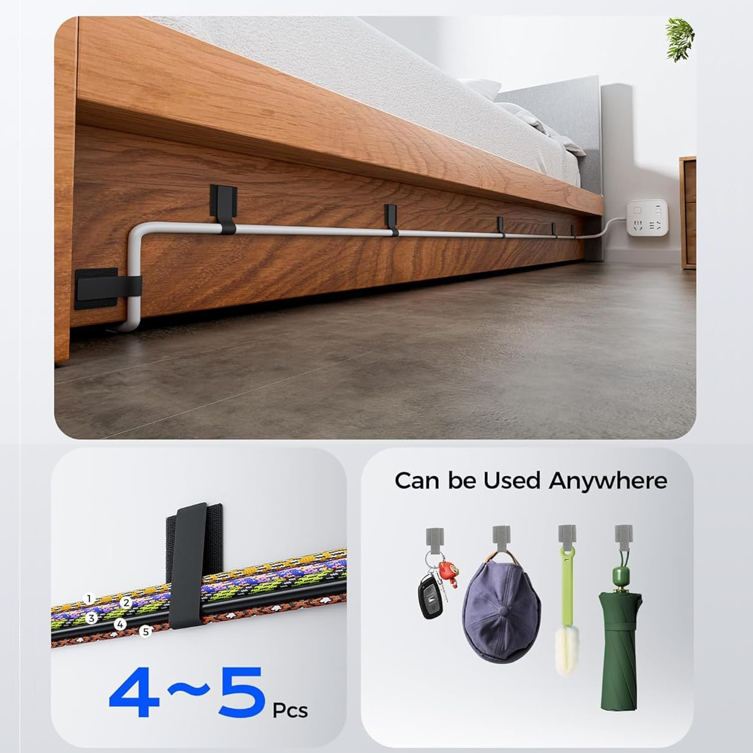 Shengsenfu 100 PCS Self-Adhesive Hook Sticky-Back Cord Organizer for under Desk Cable Management, Adjustable Nylon Wire Organizer for Home and Office, Adjustable Cable Management Reusable Cable Clips image number 4