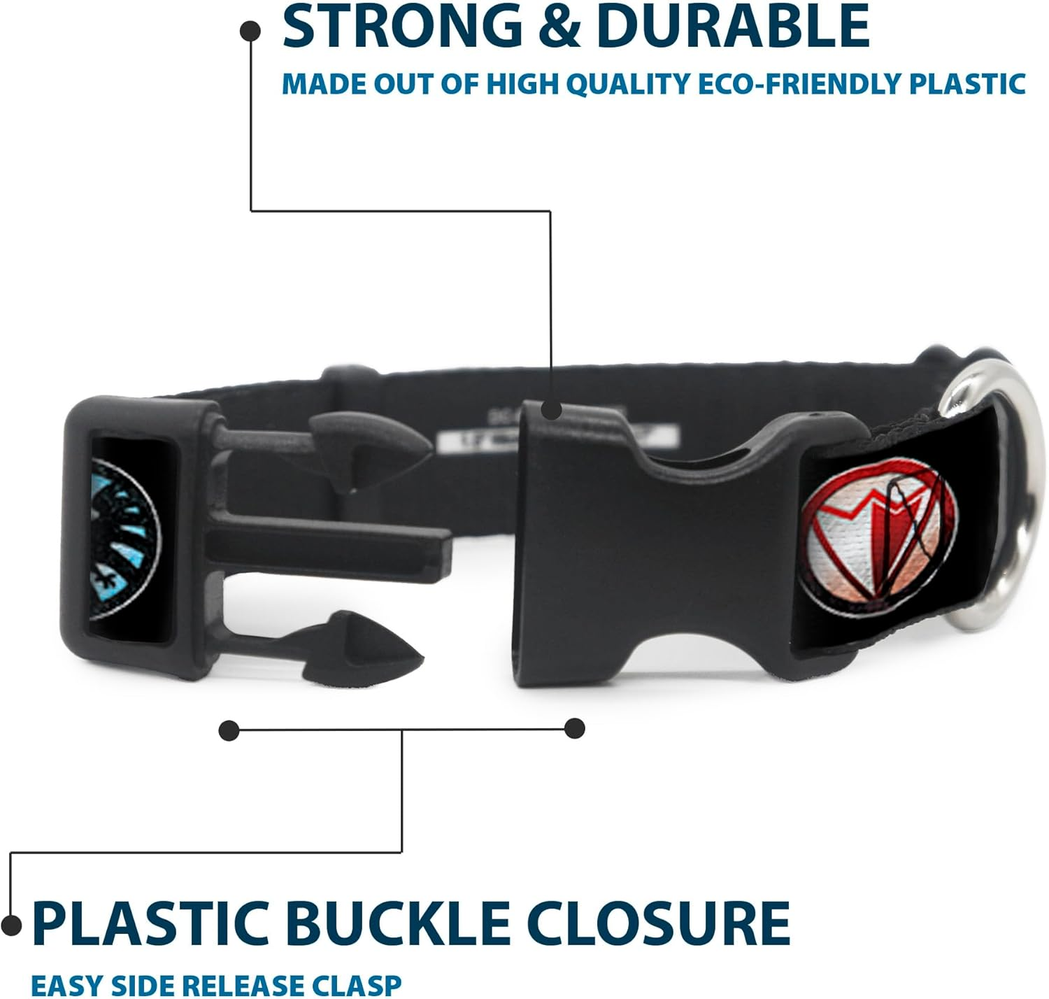 Buckle-Down Dog Collar Plastic Clip Buckle - 9-Avenger Icons Black/Multi Color - 1" X 11-17 Inches image number 2