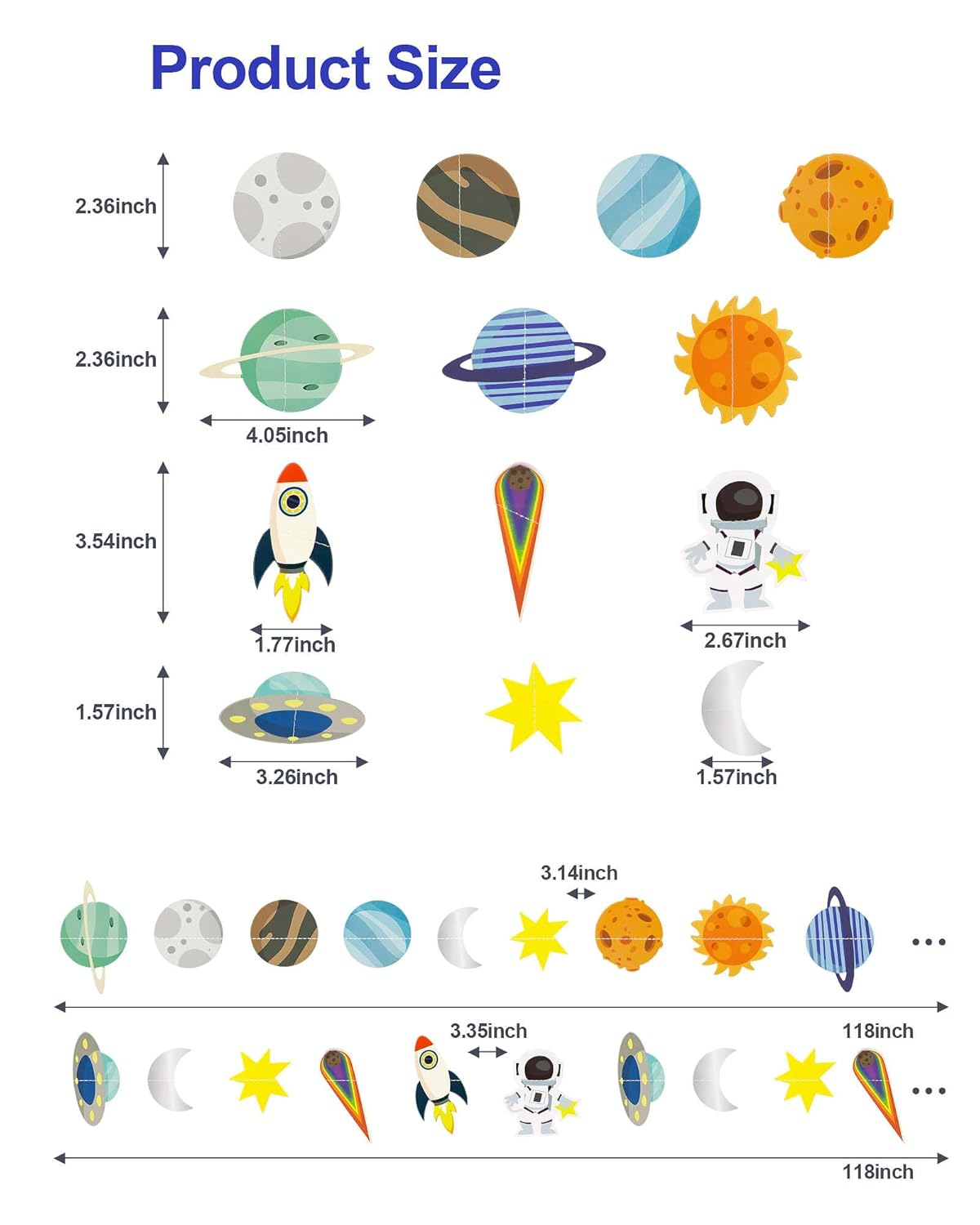 Galaxy Solar System Hanging Paper Garland, Astronauts Rockets Stars Hanging Decoration, Blast off to Outer Space Banner for Kids Bedroom Birthday Party Decor Supplies - Blue,Silver image number 5