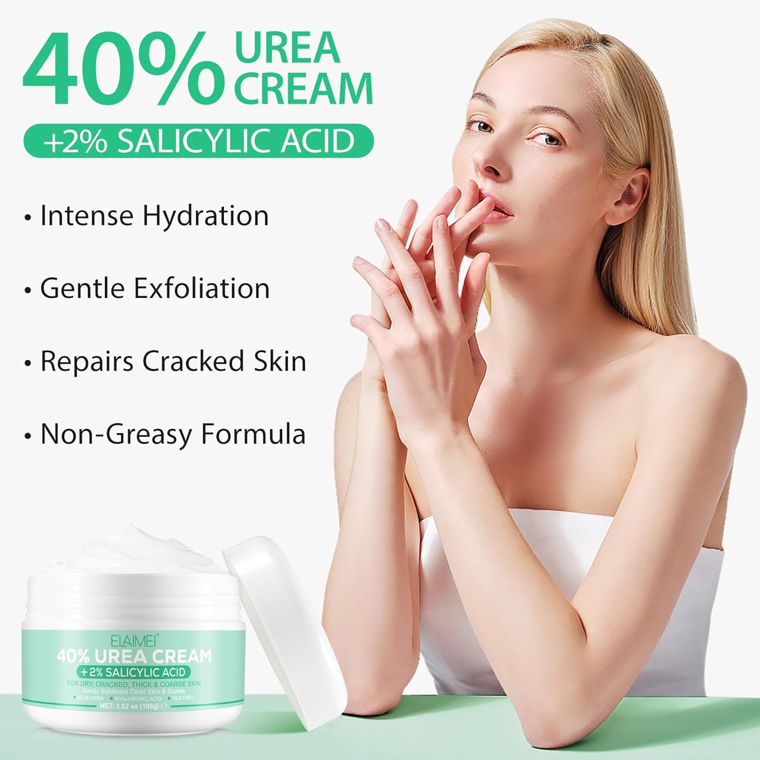 Urea Cream 40 Percent for Feet Maximum Strength,40% Urea Cream plus 2% Salicylic Acid with Hyaluronic Acid,Tea Tree,And Aloe Vera for Foot and Hand - Deep Moisturizes,Callus Remover 3.53 Oz (100G, Urea Cream) image number 3