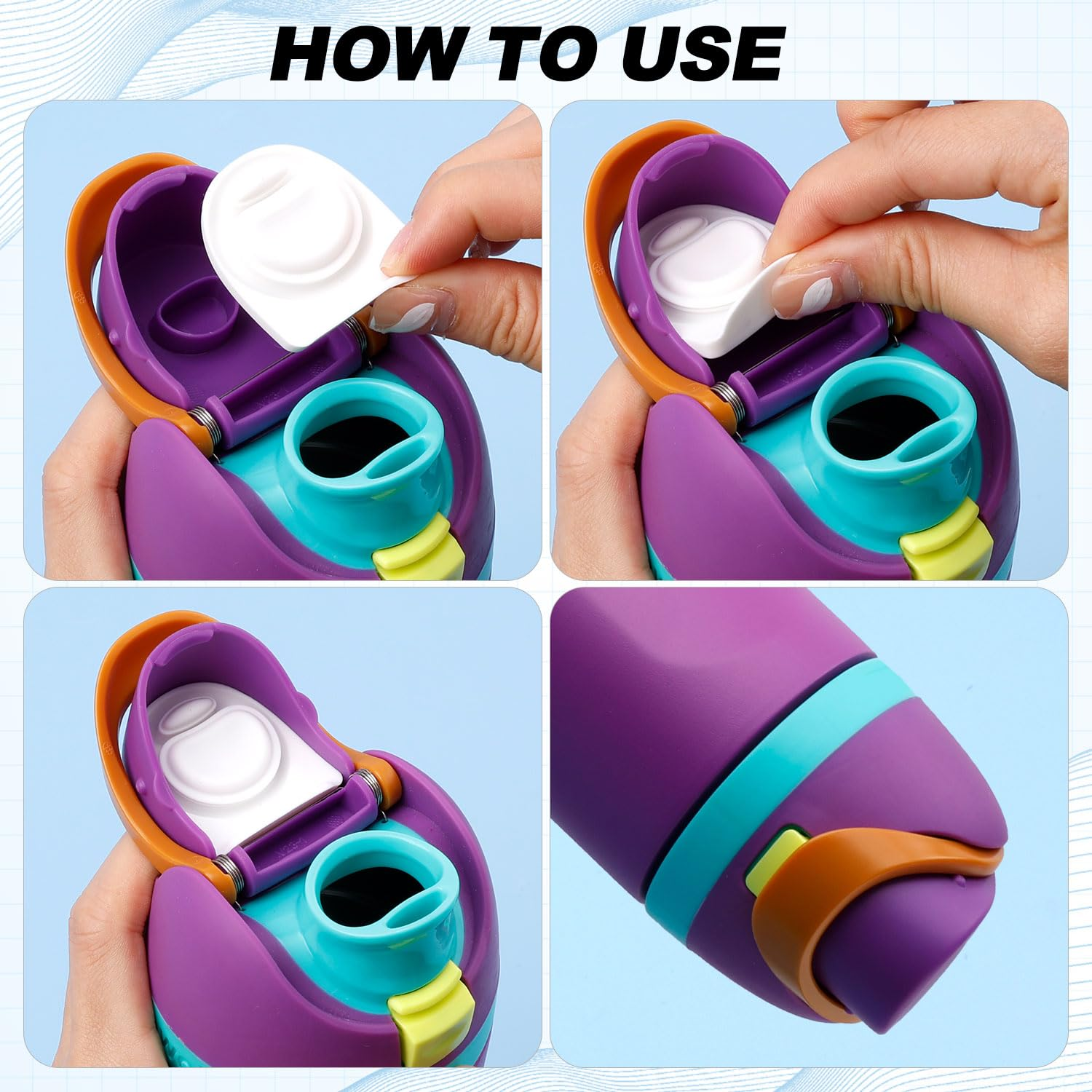 9Pcs Water Bottle Replacement Parts Compatible with Owala Freesip, Water Bottle Seal Ring & Replacement Stopper for Owala 16/19/24/25/32/40Oz Gasket Plug Accessories Bpa-Free (White) - Colorful image number 6