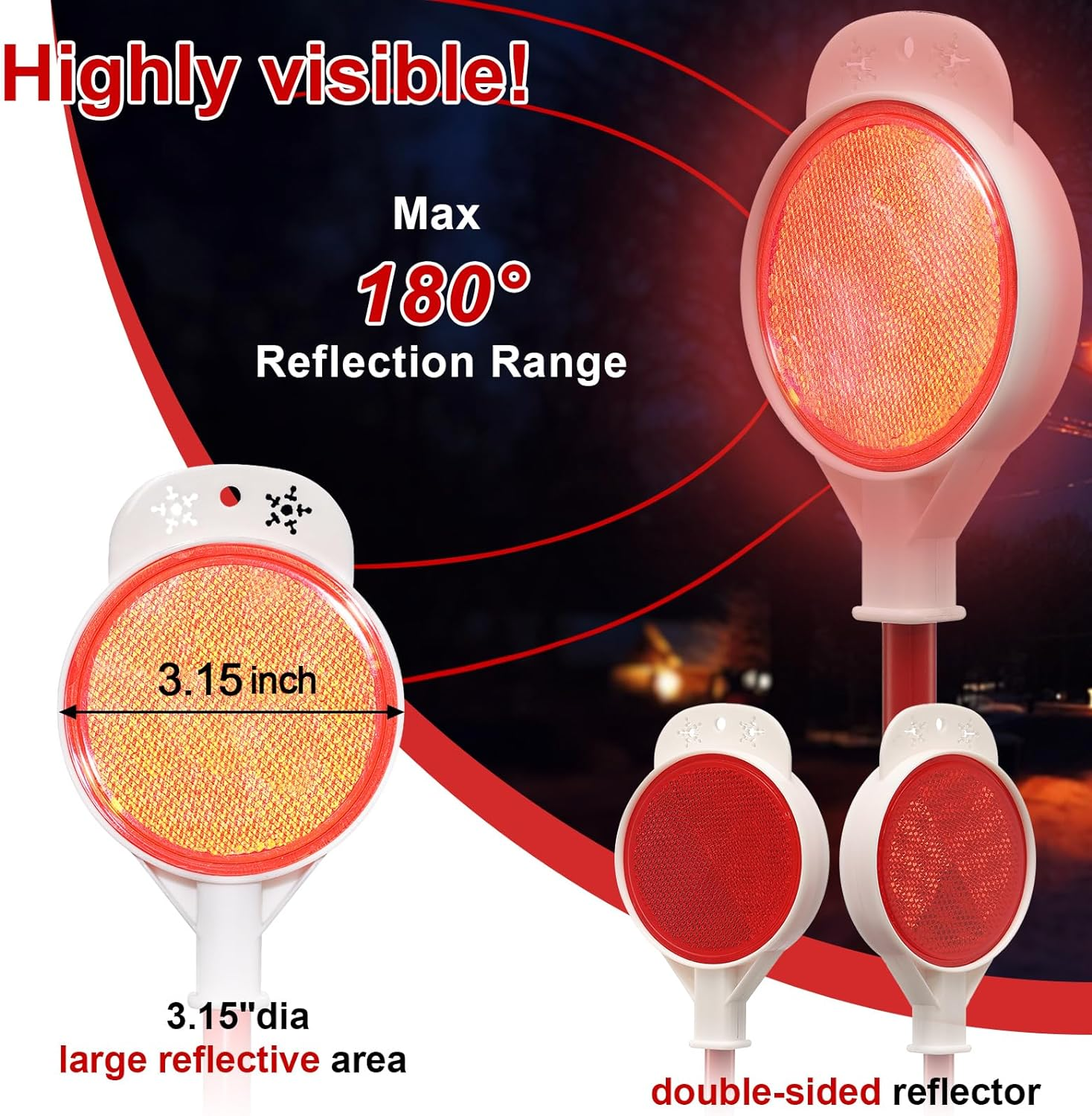 Reflective Driveway Markers - 50&rdquo;High Visiblility Driveway Reflectors Double Sided with Red & White Extra Thick Stainless Steel Pole - Rustproof for Road,Property Line,Yard,Snow Plowing - 8 Pack image number 6