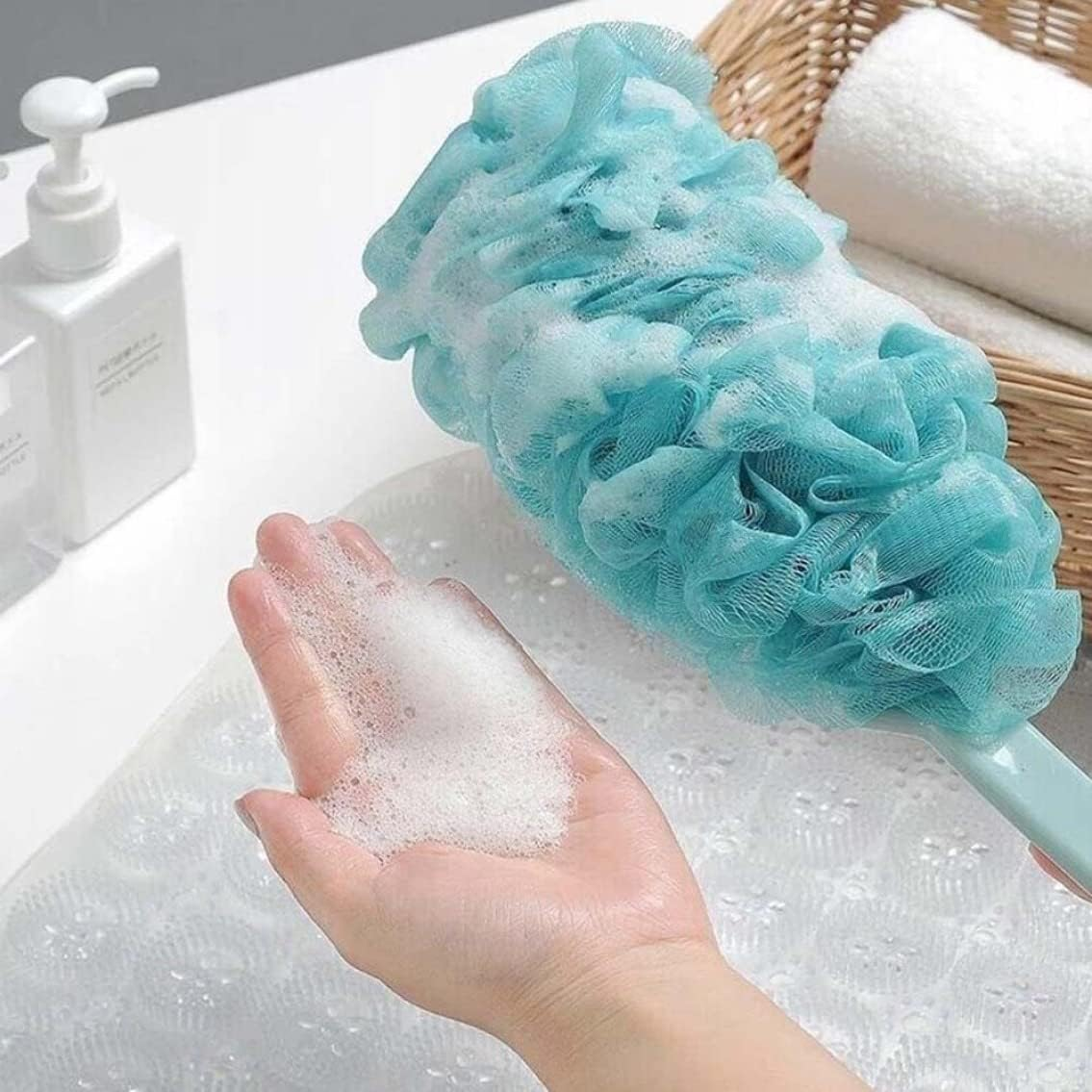 3 Pack Back Scrub Long Handle Bath Brush Soft Mesh Sponge Exfoliating Body Scrub Back Cleaner Loofah Bathroom Shower Accessories Men and Women