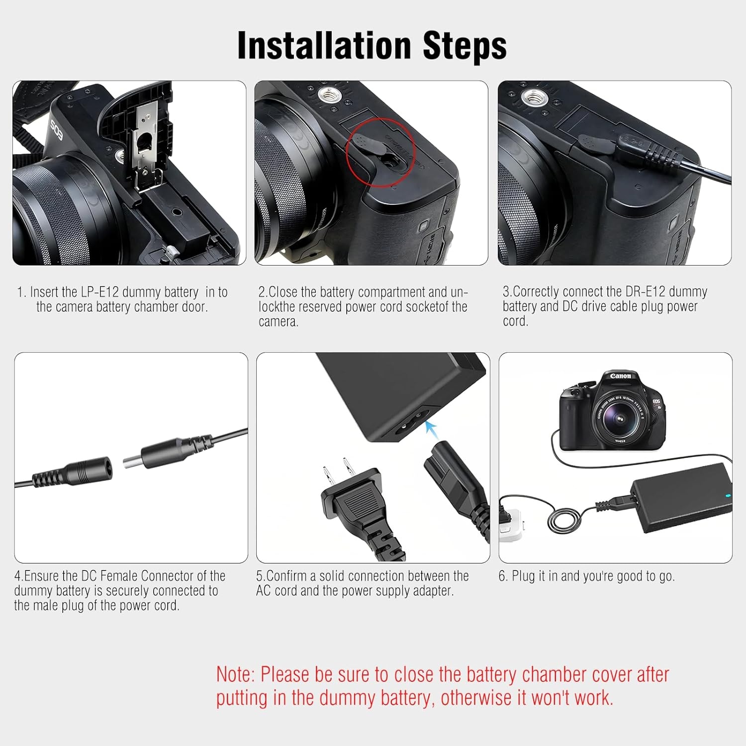 F1TP ACK-E12 AC Power Supply Adapter DR-E12 DC Coupler Kit (Replace Canon LP-E12 Battery) for Canon EOS M50 Mark II, EOS M M2 M10 M50 M100 M200, Kiss M, Kiss M2 Cameras. image number 2