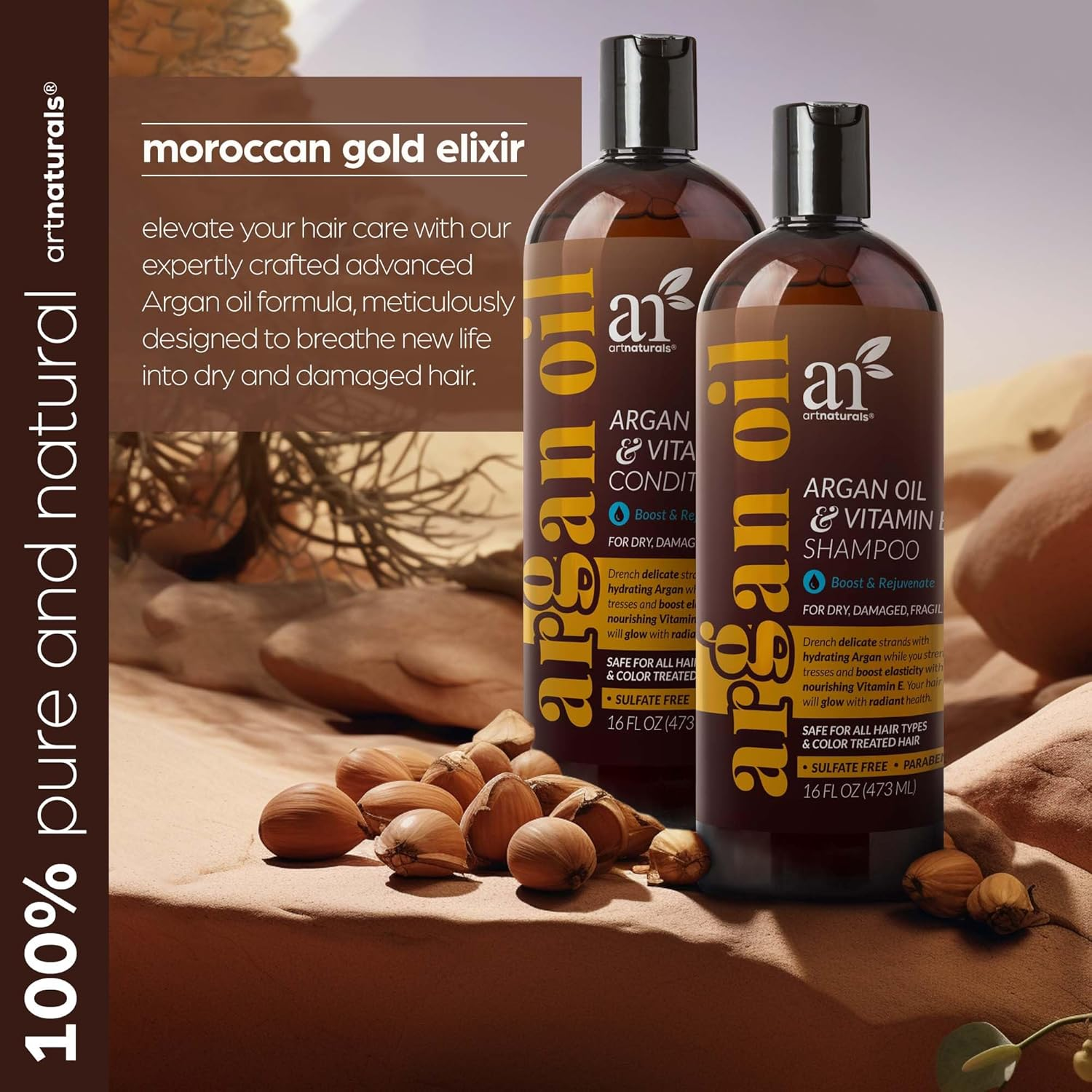 Artnaturals Moroccan Argan Oil Hair Loss Shampoo & Conditioner Set - (2 X 16 Fl Oz / 473Ml) - Sulfate Free Hair Regrowth - Treatment for Hair Loss, Thinning Hair & Hair Growth, Men & Women image number 1