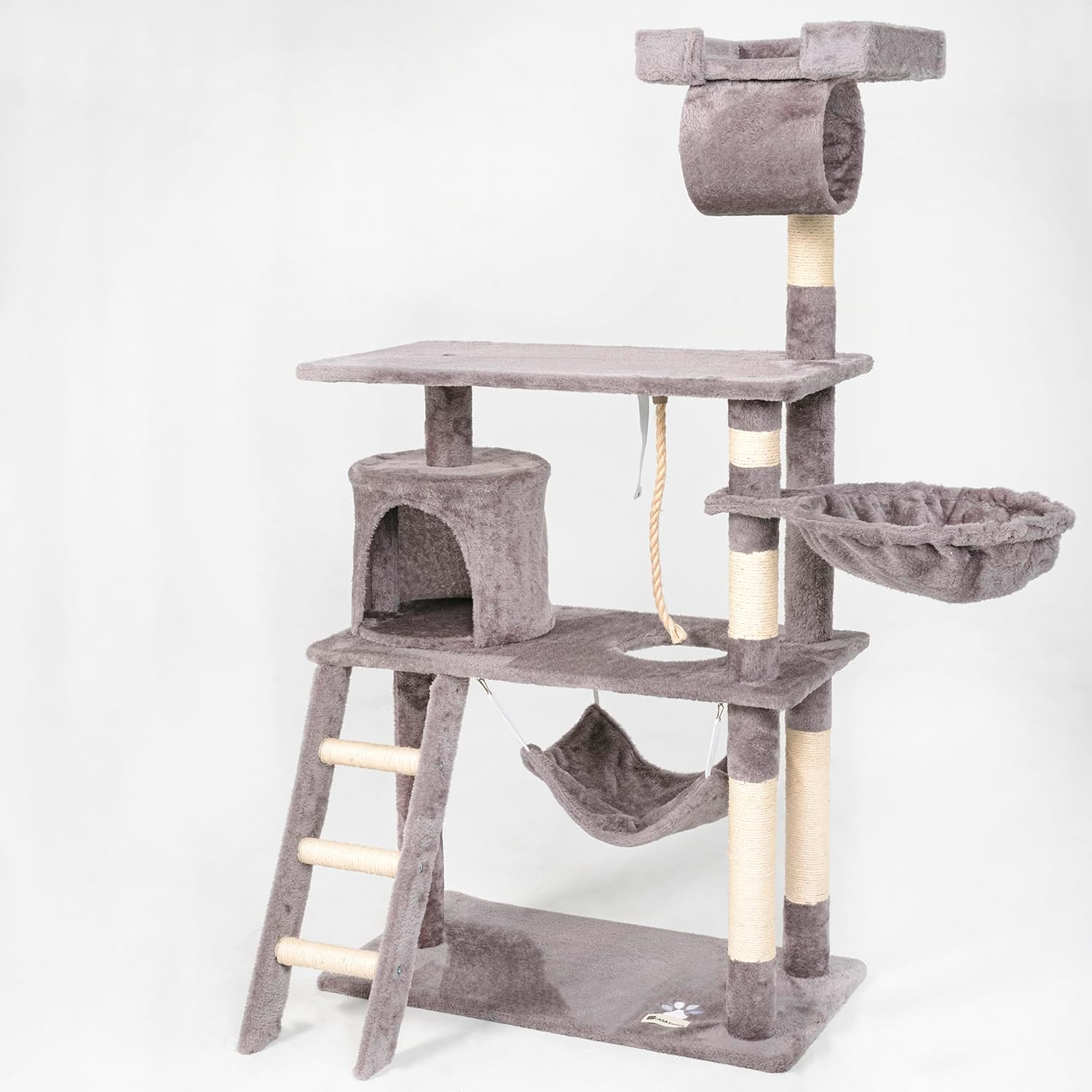CASA Basics Multi-Level Cat Tree, 141 Cm Height, Plush Covered with Sisal Posts, Hammock, Cave, Platform (Beige)