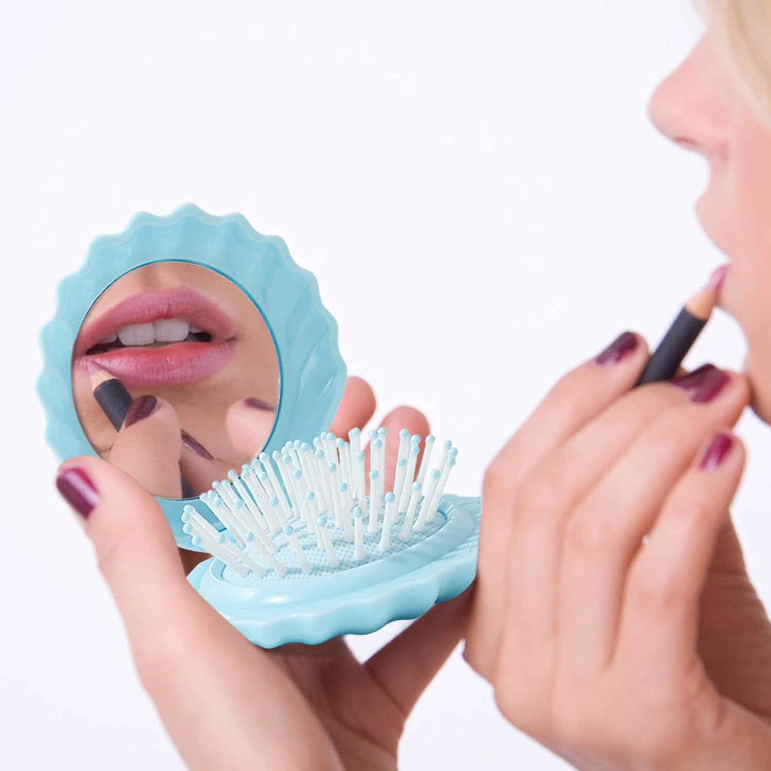 Colorich Mini Hair Brush with Mirror, Foldable Portable Comb, Women, Travel Hair Brush, Small, Portable Hair Styling Tools for Girls and Women image number 5