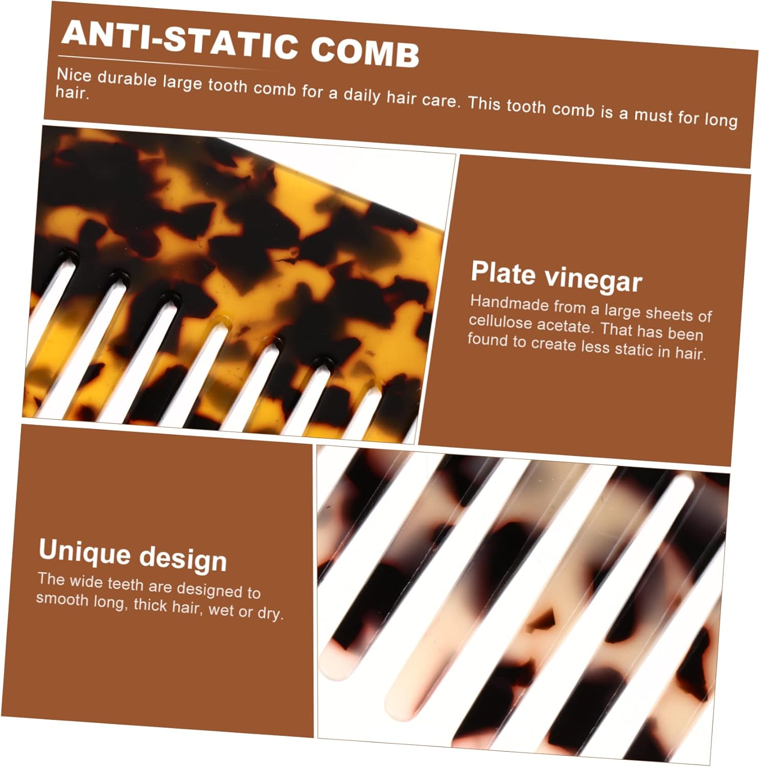 Mikinona 2Pcs Acetate Hair Combs Wide Tooth Hair Brush Detangler for Wet Dry Styling image number 3