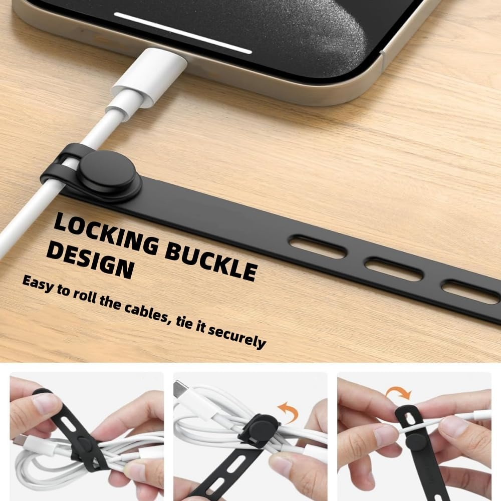 20Pcs Silicone Cable Straps Wire Organizer Adjustable Reusable Cable Ties Cord Charging Cords Earphone Computer Wire for Home, Office, School Organizer in Home, Office, Kitchen image number 5