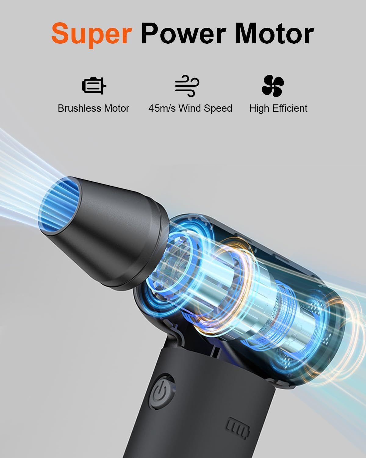 Compressed Air Duster - 180000RPM Electric Air Duster for Cleaning Keyboard&Pc 3 Gears Adjustable Rechargeable Cordless Jet Dry Blower Air Blower for Car and Home-Replace Compressed Air Can image number 2