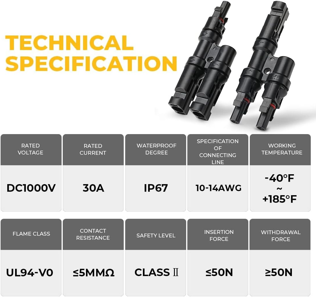 1 Pair 2 to 1 2 Branch Waterproof T Branch Cable Connectors Solar PV Panel Connector Male & Female image number 5