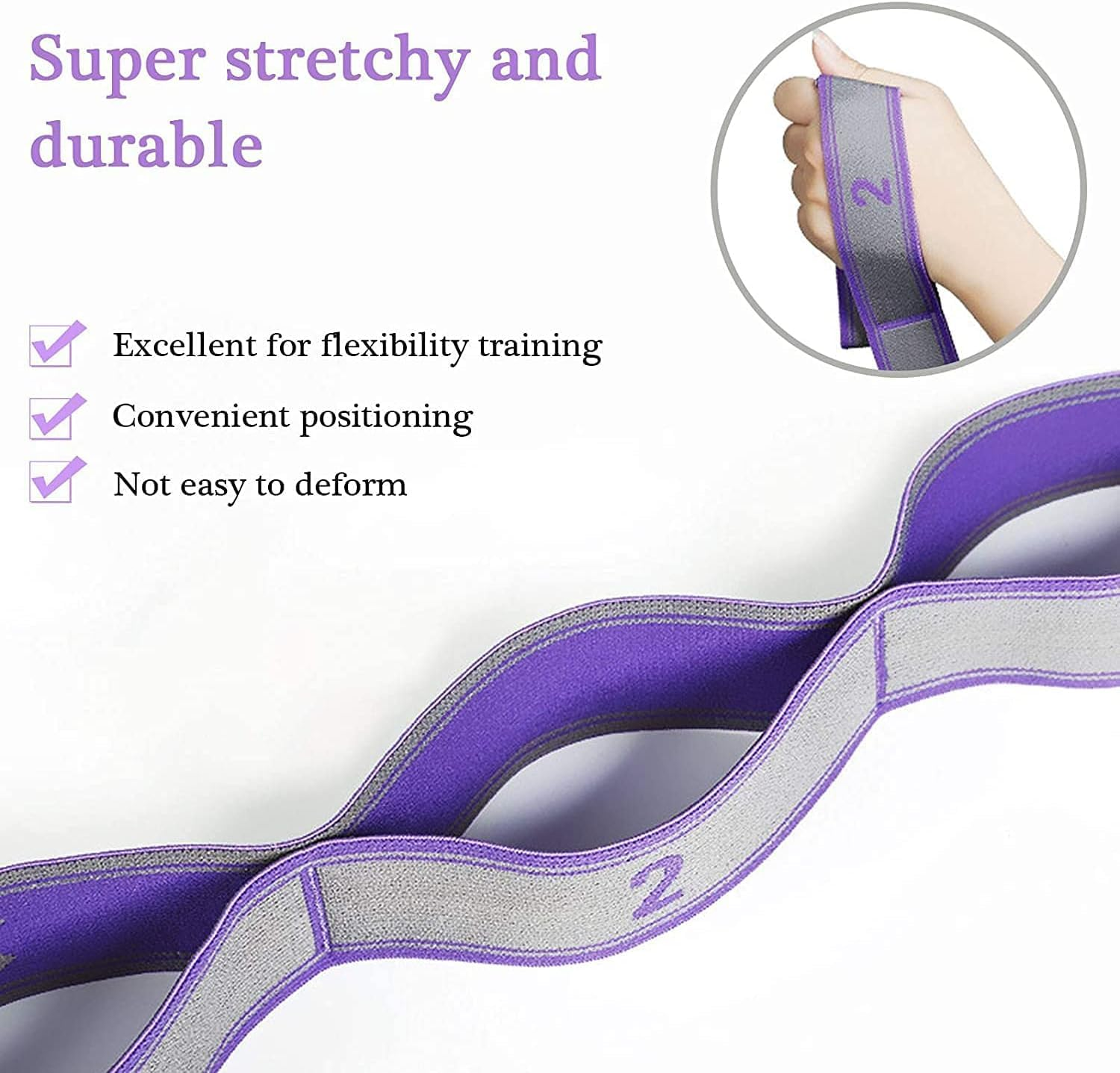MEZOKUCEL Stretching Strap Yoga Strap 9 Loop Stretch Band for Physical-Therapy Exercise Pilates and Gymnastics Belt with Loop - Purplegrey image number 2