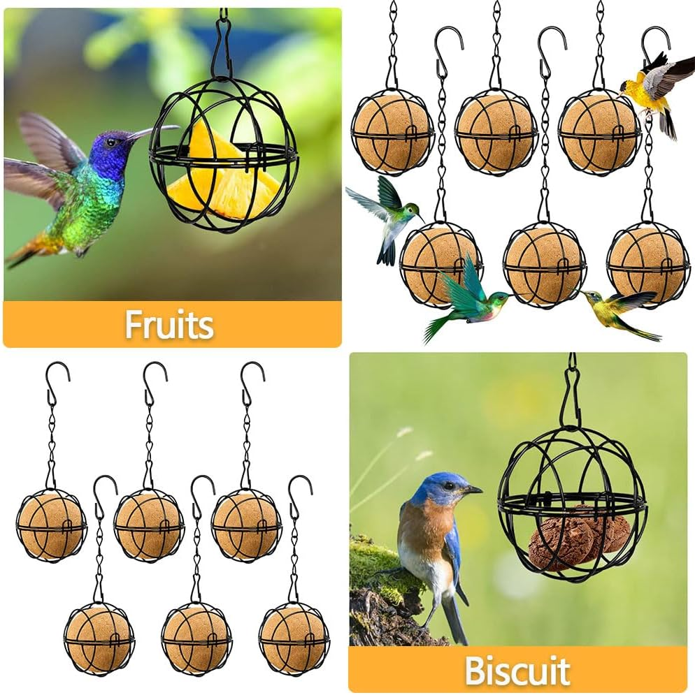HYAVIA 4PCS Hanging Metal Bird Feeders &ndash; round Cage Bird Feeder for Outdoors, Decorative Black Ball Shape Suet Holder with Chain Hook for Garden Balcony Yard &ndash; 7Cm Diameter image number 6
