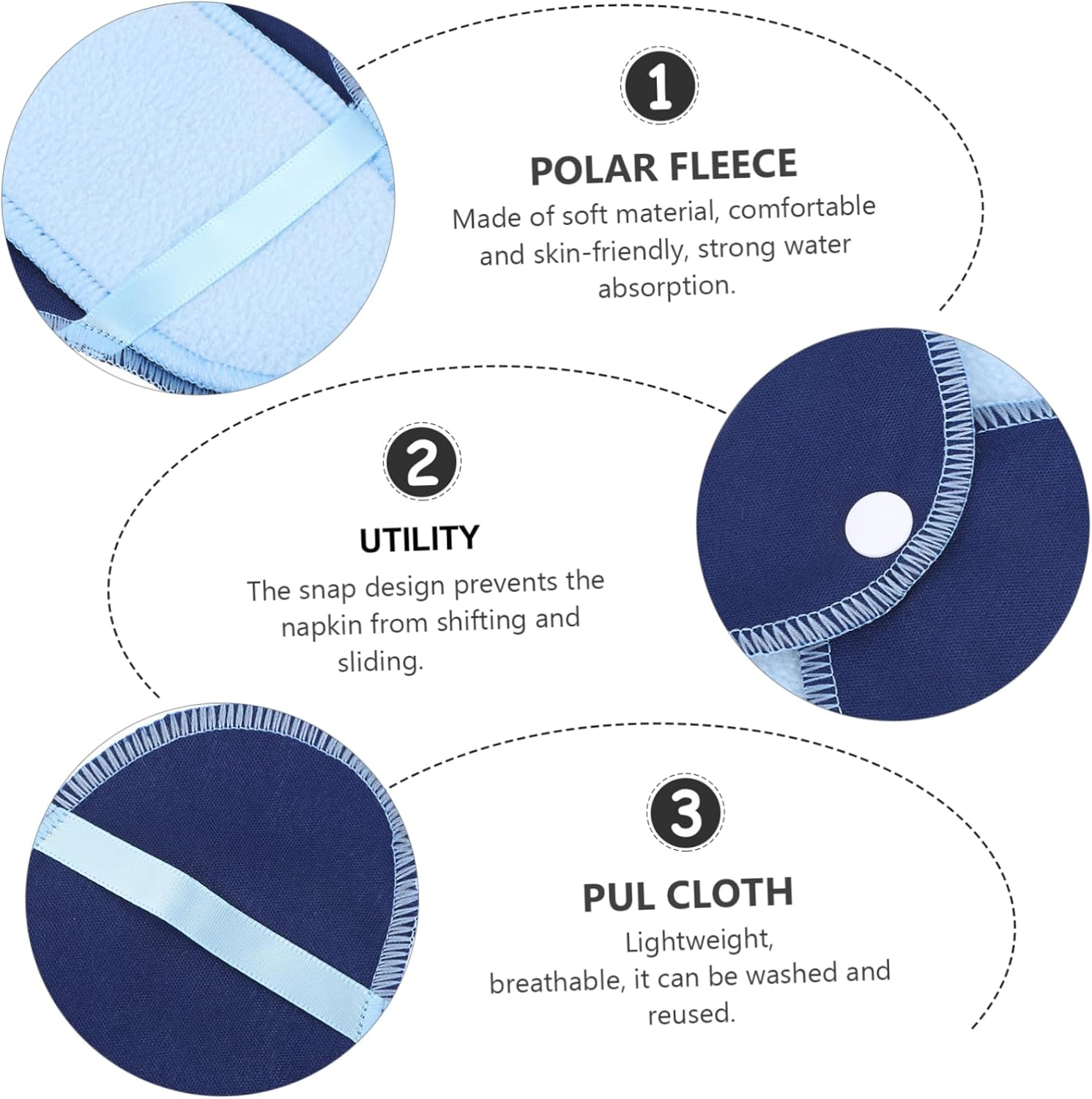 Healeved 1 Set 8Pcs Polar Fleece Sanitary Napkin Leakproof Panties Reusable Period Pad Postpartum Maternity Pads Menstrual Pad Waterproof Panty Pads Organic Pads Blue Pul Cloth image number 5