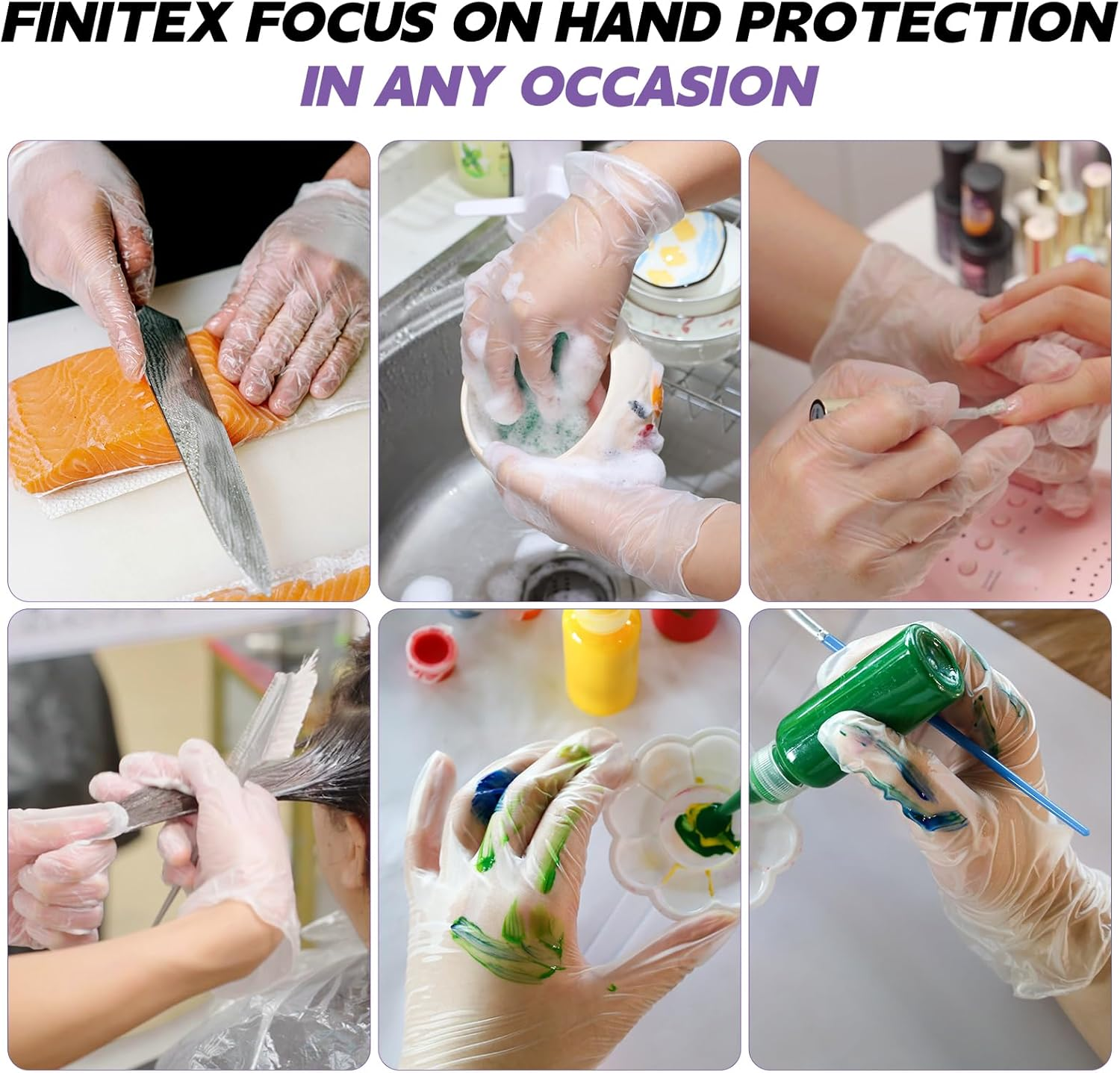 FINITEX Clear Vinyl Disposable Gloves Food Safe Latex-Free Food Prep Work Multipurpose Gloves Box of 100 image number 5
