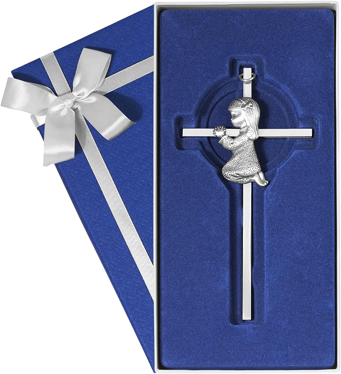 Baby Wall Cross Baptism Gifts for Girl, 6-Inch Silver Praying Girls Baptism Crosses for First Holy Communion Christening and Dedication Baptismal Gifts from Godparents