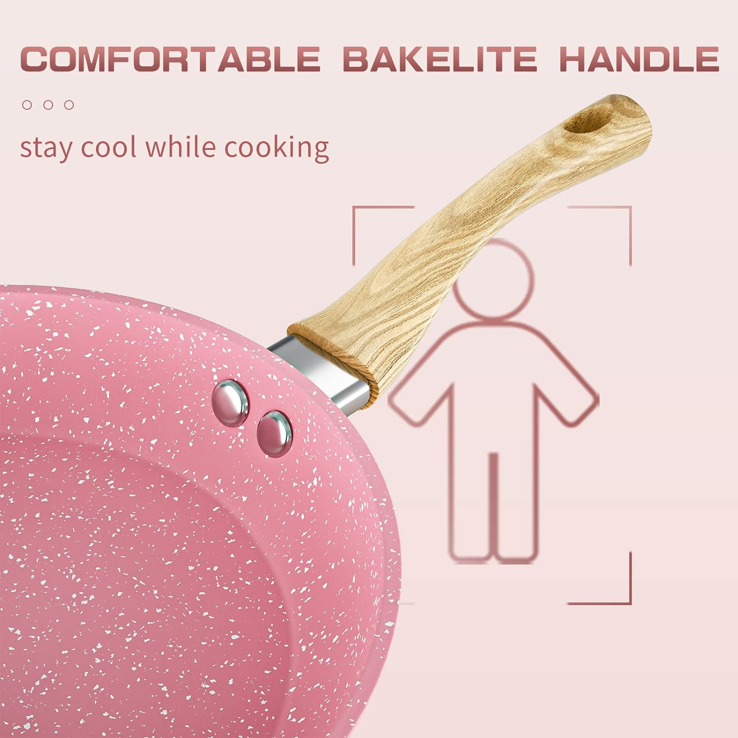 Frying Pan Nonstick, 24 CM Pink Egg Pan, Non Stick Fry Pan 100% PTFE Pfoa-Free Omelet Pan, Toxin-Free Skillets Stone Cookware, Anti-Warp Base with All Stove Tops Available, Induction Compatible image number 3