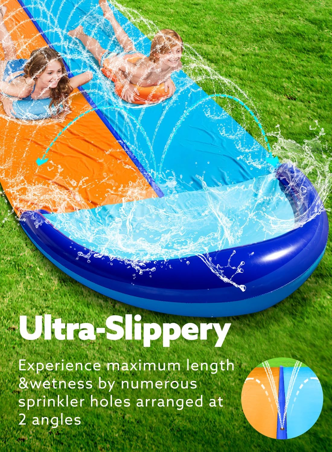 Sloosh 32.5FT Double Water Slides, Heavy Duty Lawn Slip with Sprinkler and 2 Inflatable Boards Backyard Yard Lawn Summer Outdoor Water Toy for Kids Adults image number 1