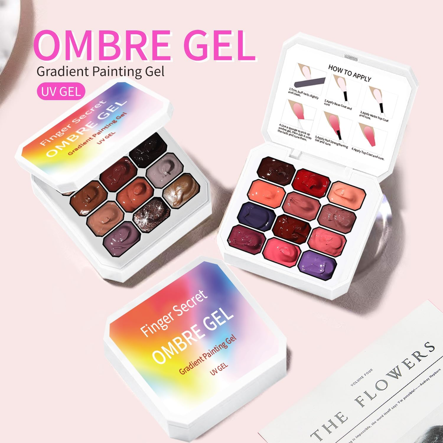 AIJIMEI Ombre Gel Nail Polish, 12 Colour Ombre Gel, Suitable for Ombre Nail Polish, Easy to Colour, Long-Lasting Effect, Can Achieve DIY Nail Art at Home. (Set1)