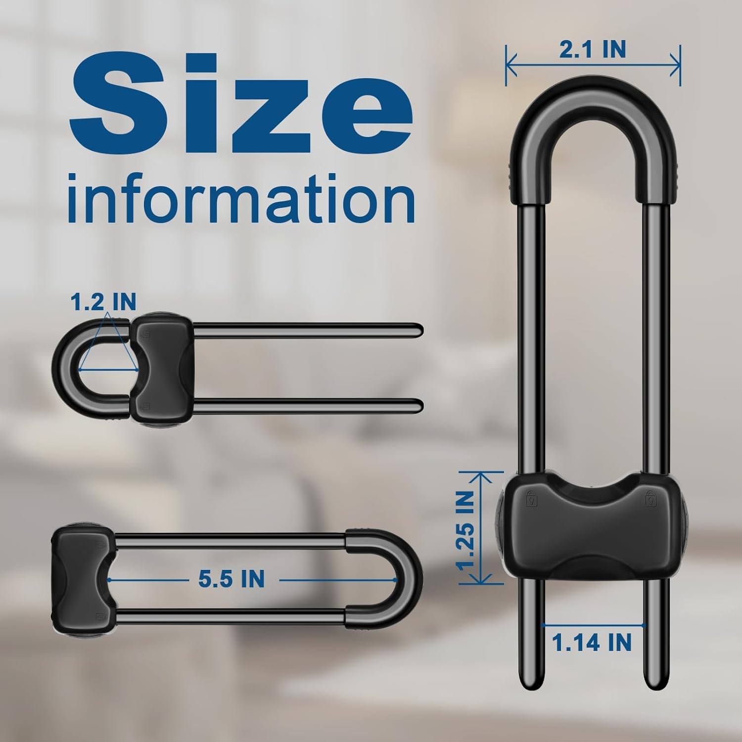 LLOOC Cabinet Locks for Babies,4 Pack U-Shaped Child Locks for Cabinets, Baby Proofing Cabinets, Child Proof Cabinet Latches,Child Safety Cabinet Locks with Adjustable (Black) image number 3