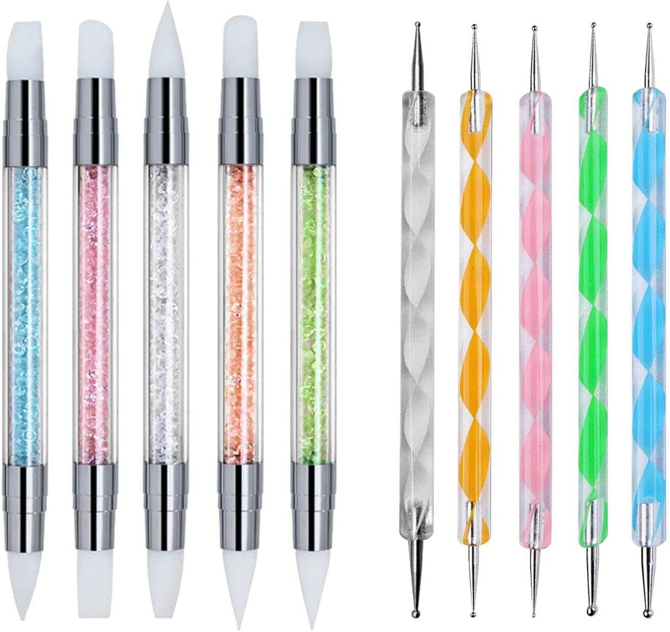 Pack of 10 Nail Art Tools, DIY Nail Art Accessories, Multifunctional Nail Art Tools, Double Sided Silicone Nail Art Pen