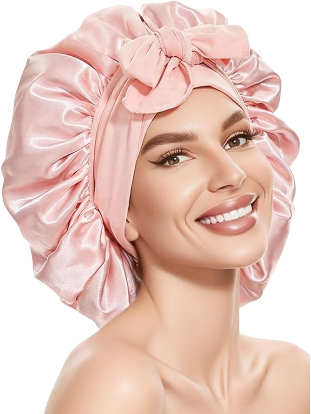 Silky Satin Bonnet for Sleeping,Single Layer Silk Satin Hair Bonnet Women with Tie Band (Navy Blue)