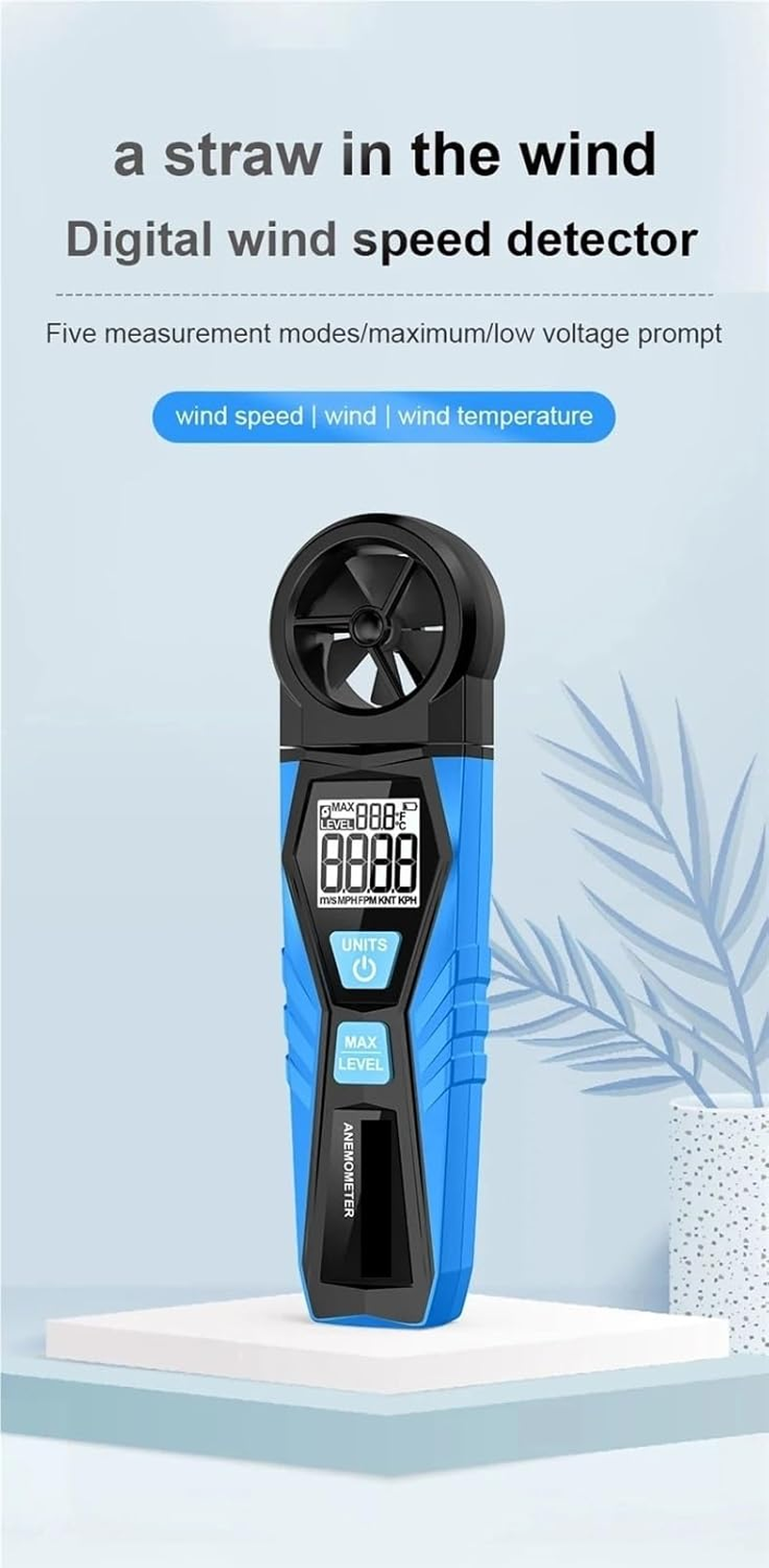 LCD Digital Anemometer Handheld Wind Speed Meter 360 Rotation for Uring Wind Speed, Wind Direction and Temperature