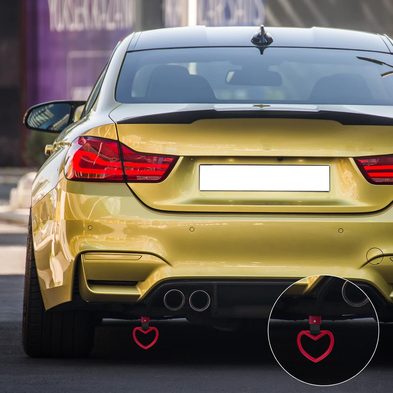 2 Pieces Rings Heart Shaped Car Handle Straps Drift Charm Rear Bumper Warning Ring Decor Subway Bus Broken Heart Handle for Car Interior (Red)