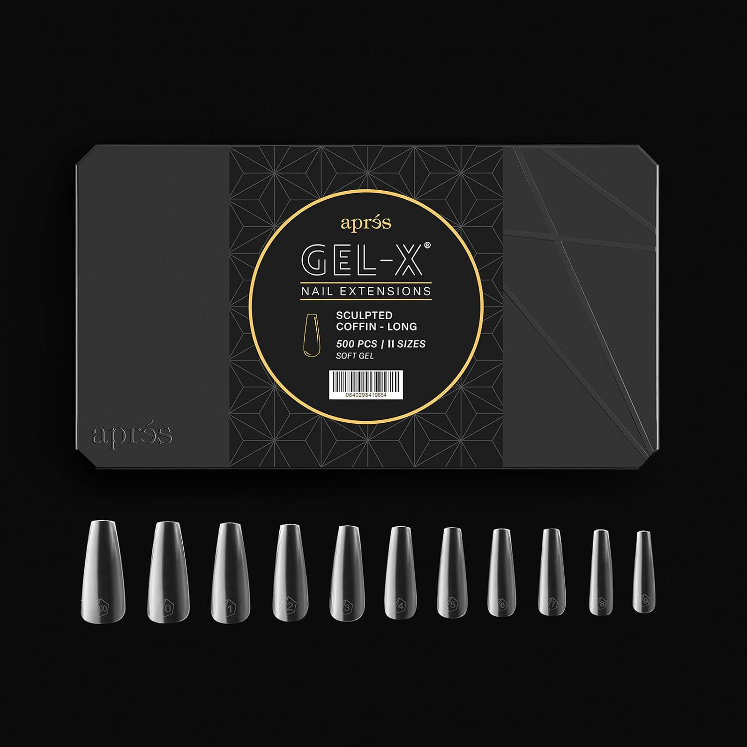 Apres Gel-X&reg; Soft Gel Tip Box | Natural or Sculpted Coffin | 500Pc Gel-X Tips, 11 Sizes 00-9, Premium Quality image number 2