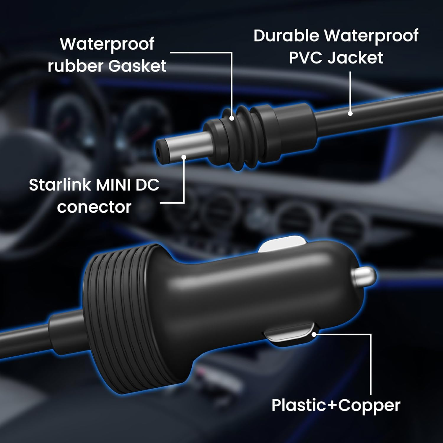 For Starlink Mini Power Cable Direct to Cigarette Adapter, for Starlink Mini Cable 3M/12V-48V Car Power Cable for Starlink Mini DC Male to Cigarette Lighter image number 5