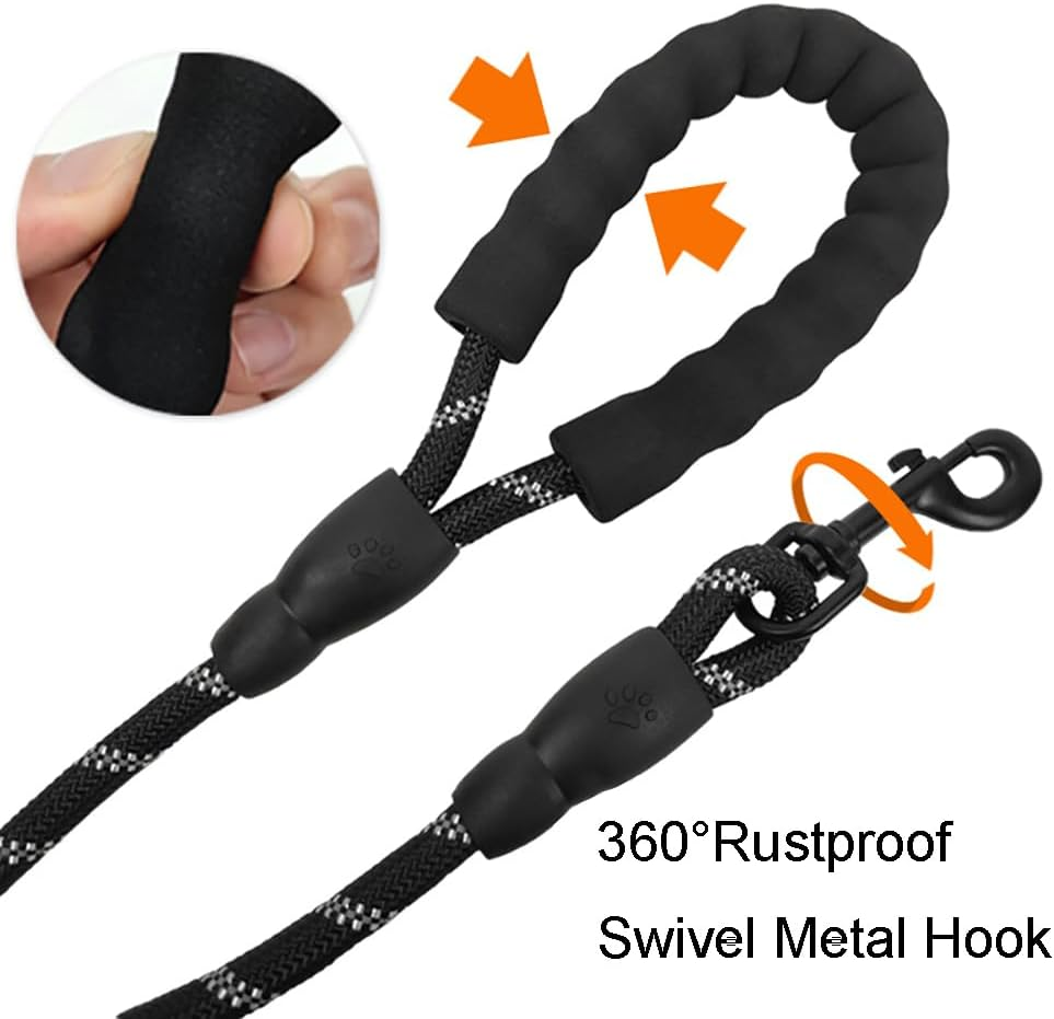 Easy Control with Short Dog Leash for Climbing Training Walking and Guiding Blind, 2 Feet Nylon Dog Leash, Strong Leash with Highly Reflective Threads for Medium Large Heavy Duty Dog Leads (Black) image number 3