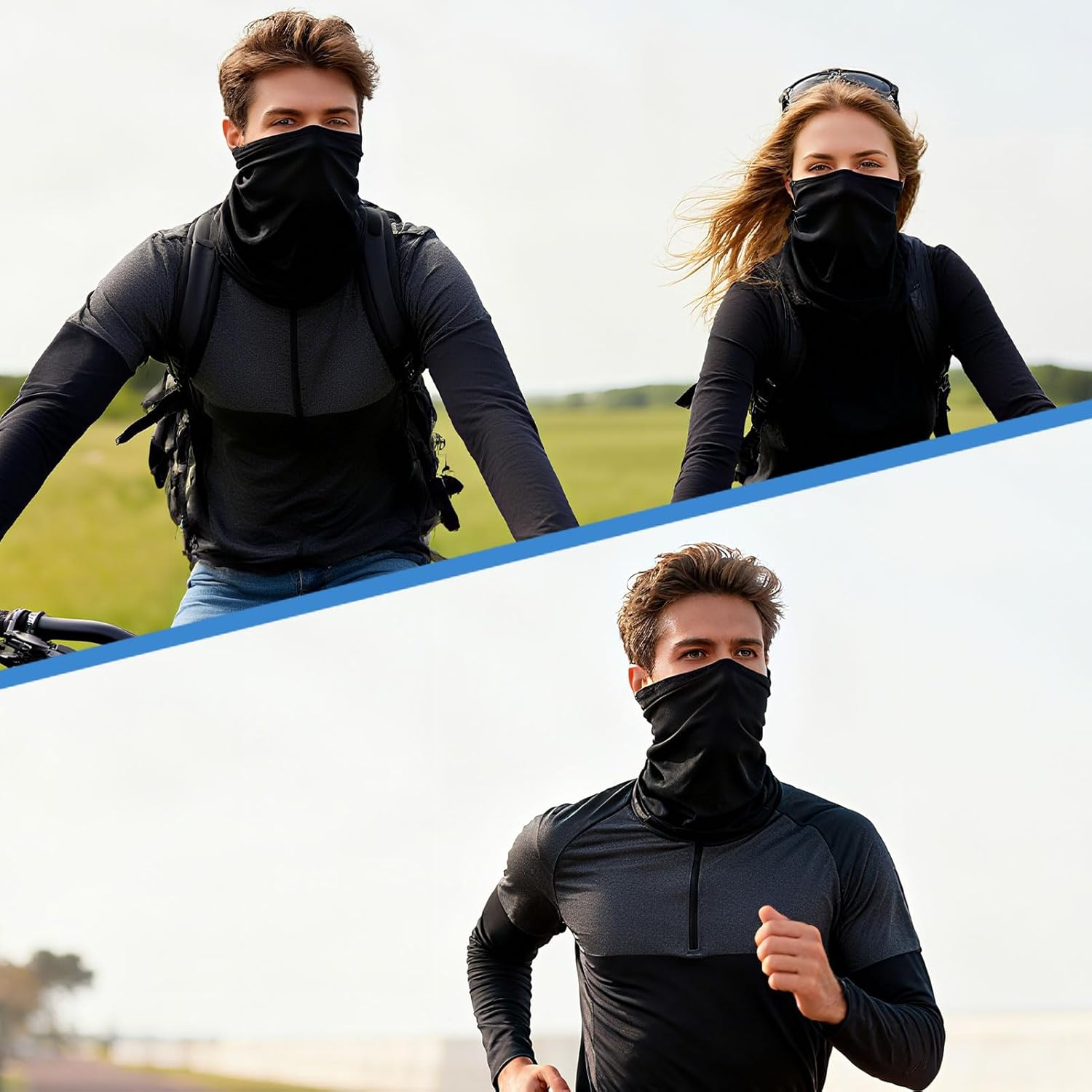 AIAOO 2-Pack Ice Silk Neck Gaiter, Black Universal Size Neck Warmer - Windproof Dustproof Balaclava for Outdoor Sports, Moisture-Wicking Breathable Ski Mask, Multifunctional Buff Mens Accessories image number 6