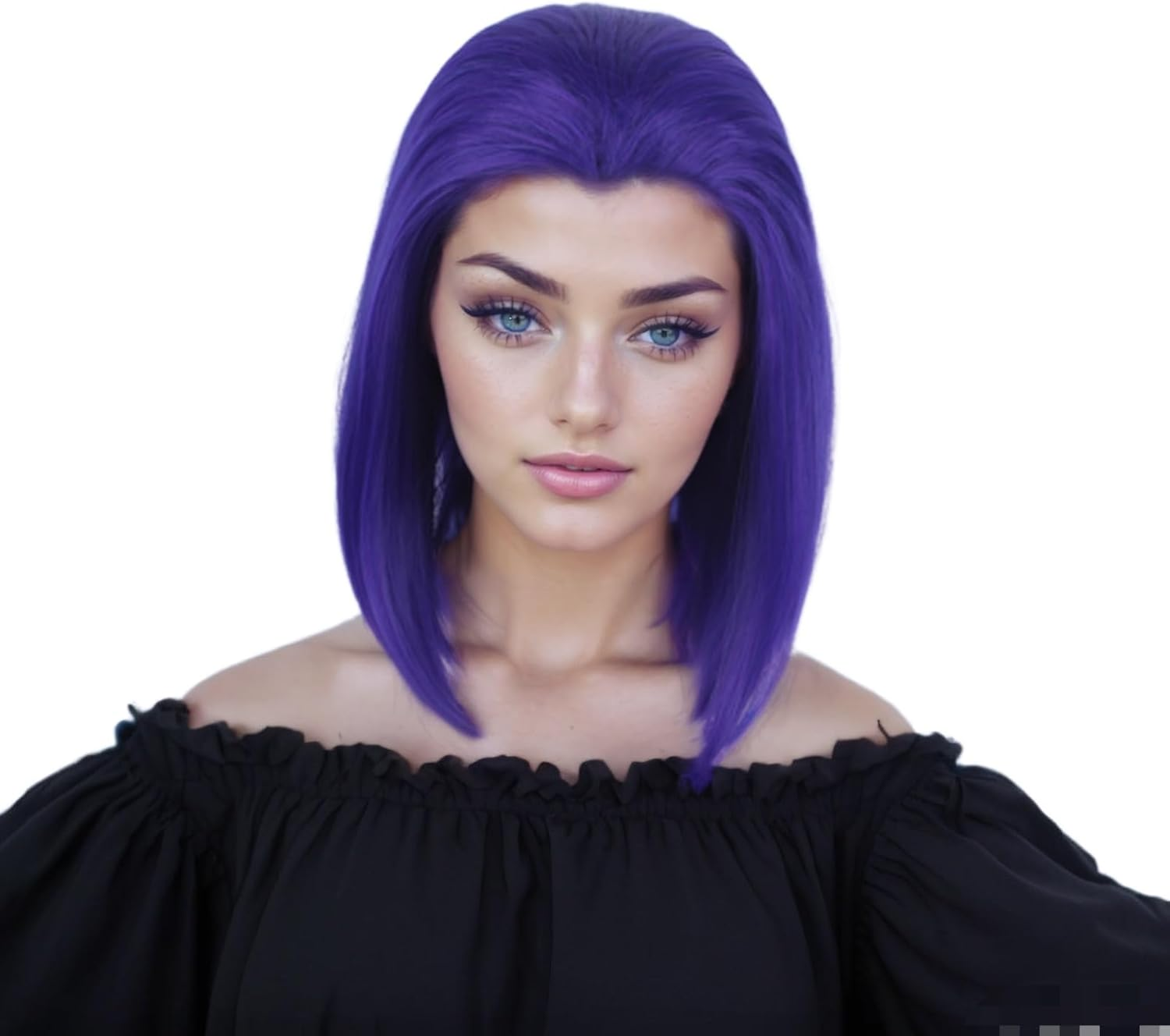 Purple Short Bob Straight Wig Women'S 14-Inch Shoulder Length Wig Heat Synthetic Fiber Middle Part Hair for Halloween Costumes Party image number 3