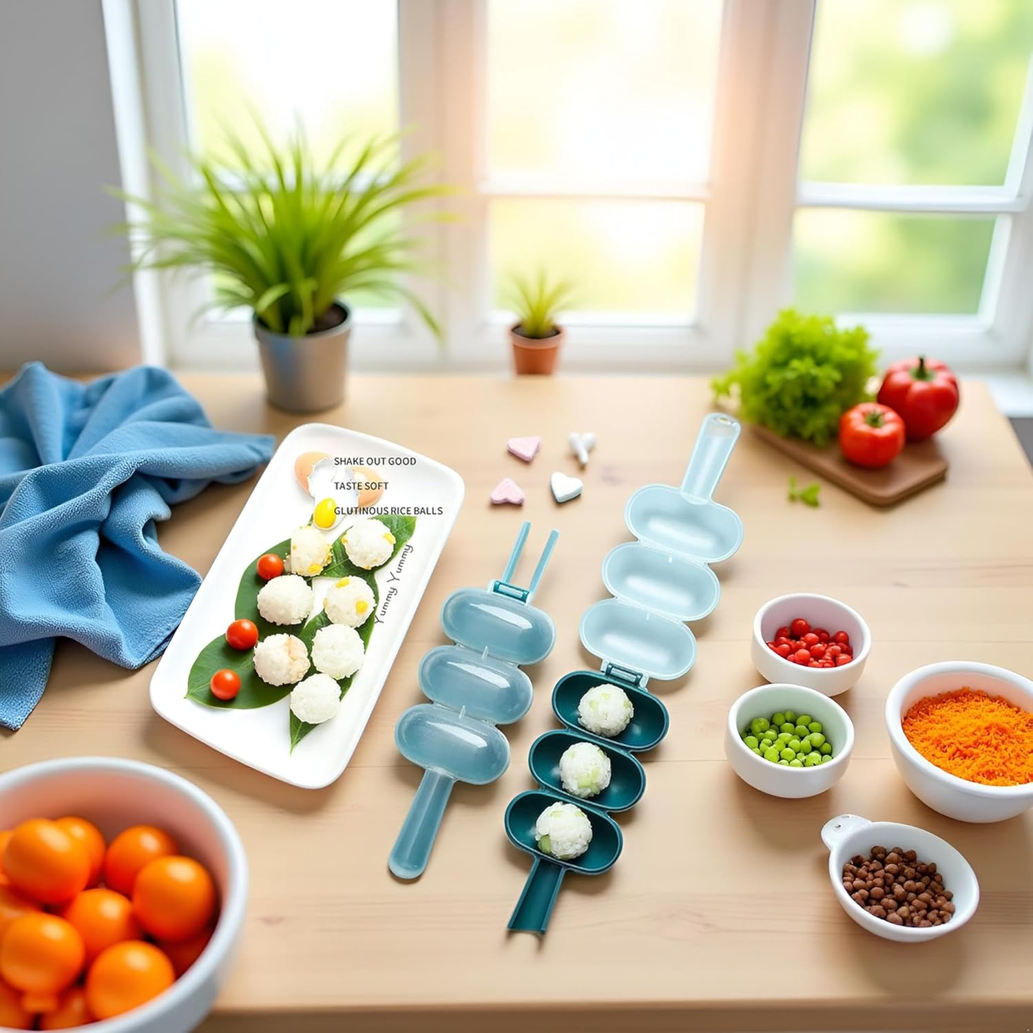 2Pcs Green Rice Ball Maker Shake Lunch Maker Mould Rice Ball Shaker Rice Ball Mold Rice Ball Maker Ball Shaped Kitchen Tools for Home DIY Making Kit Sushi Plates，Ball Shaped Kitchen Tools Food Decor image number 3