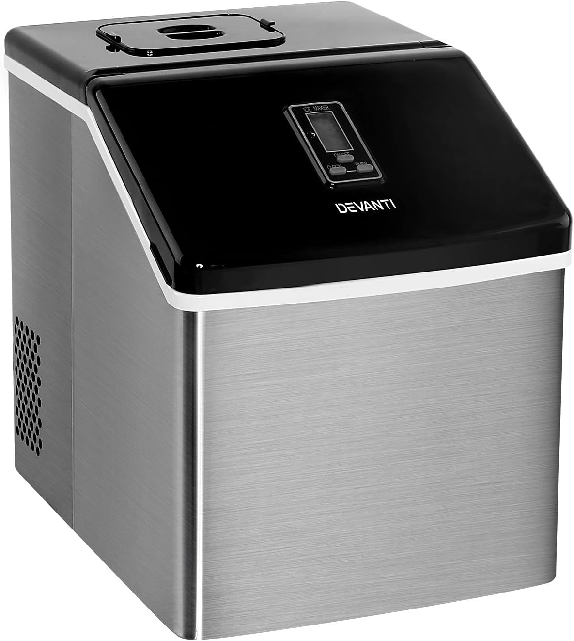 Devanti Ice Maker Machine, 3.2L Stainless Steel Portable Countertop Icemaker Cube Makers Commercial Home Office Kitchen Appliances, Electric Fast Freeze Silver