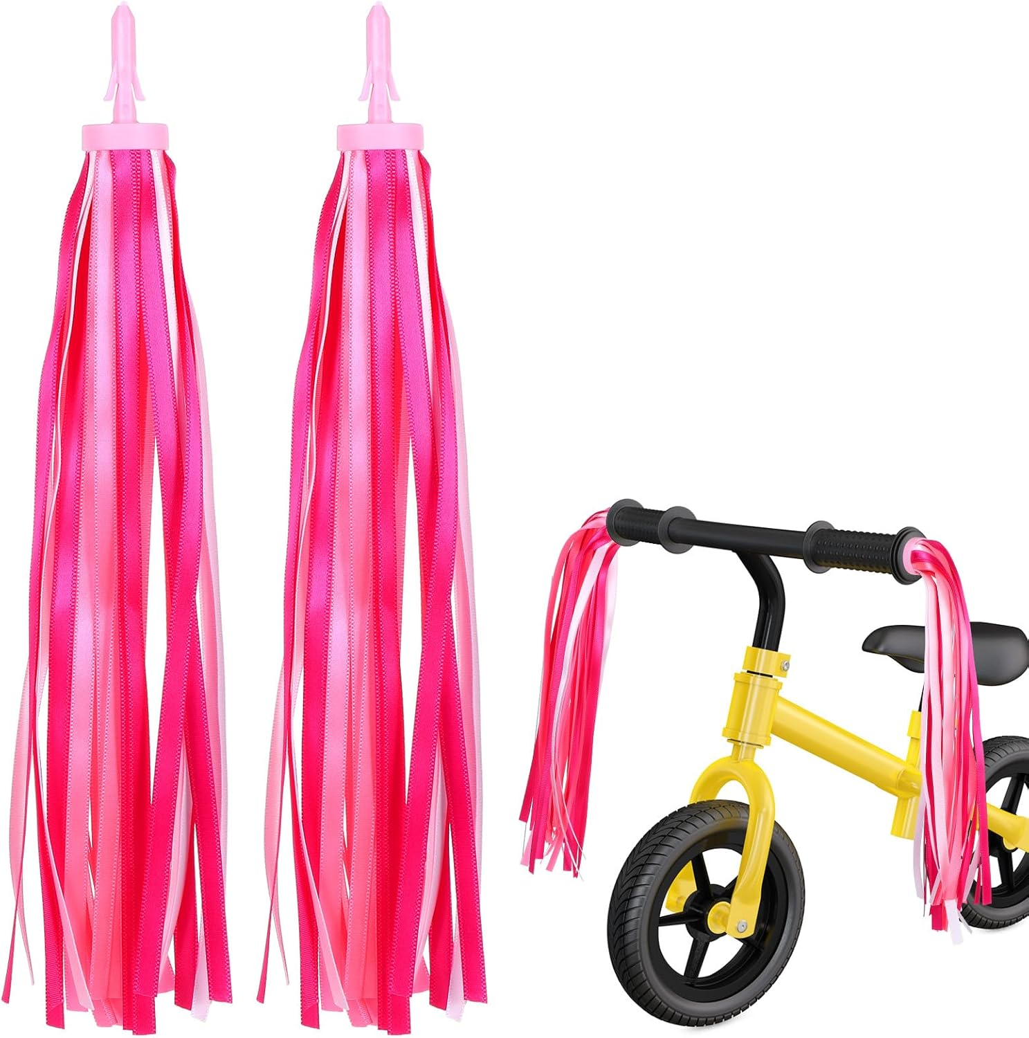Bicycle Handlebar Streamers Colorful Tassels Ribbon Streamers Bike Decorations Polyester Material Scooter Bicycle Tricycle Handle Grips Accessories for Young Riders Pink image number 1
