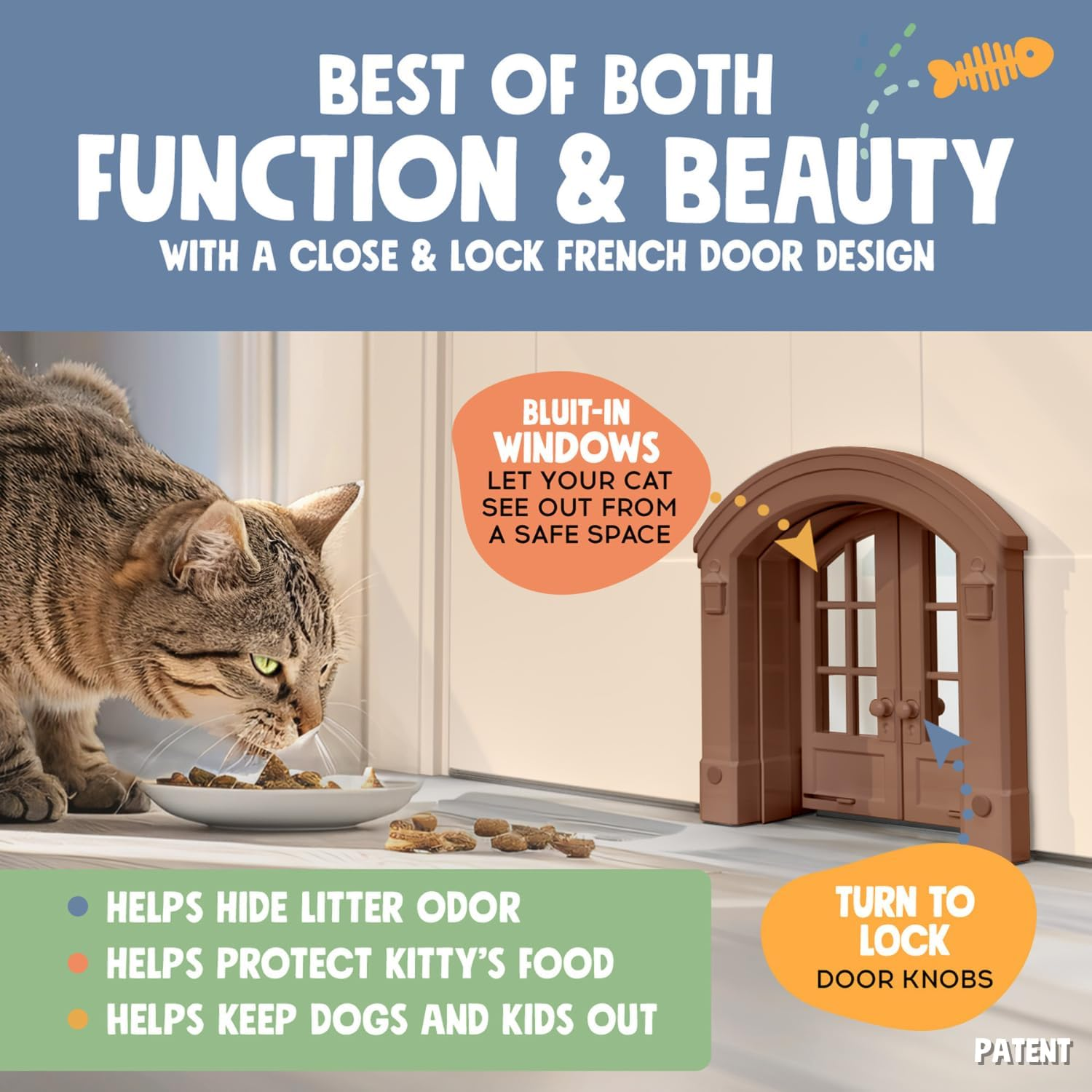 Purrfect Portal French Cat Door - Stylish No-Flap Cat Door Interior Door for Average-Sized Cats up to 20 Lbs, Easy DIY Setup, Secured Installation in Minutes, No Training Needed, 7.13 X 8.32&rdquo; - Brown image number 3
