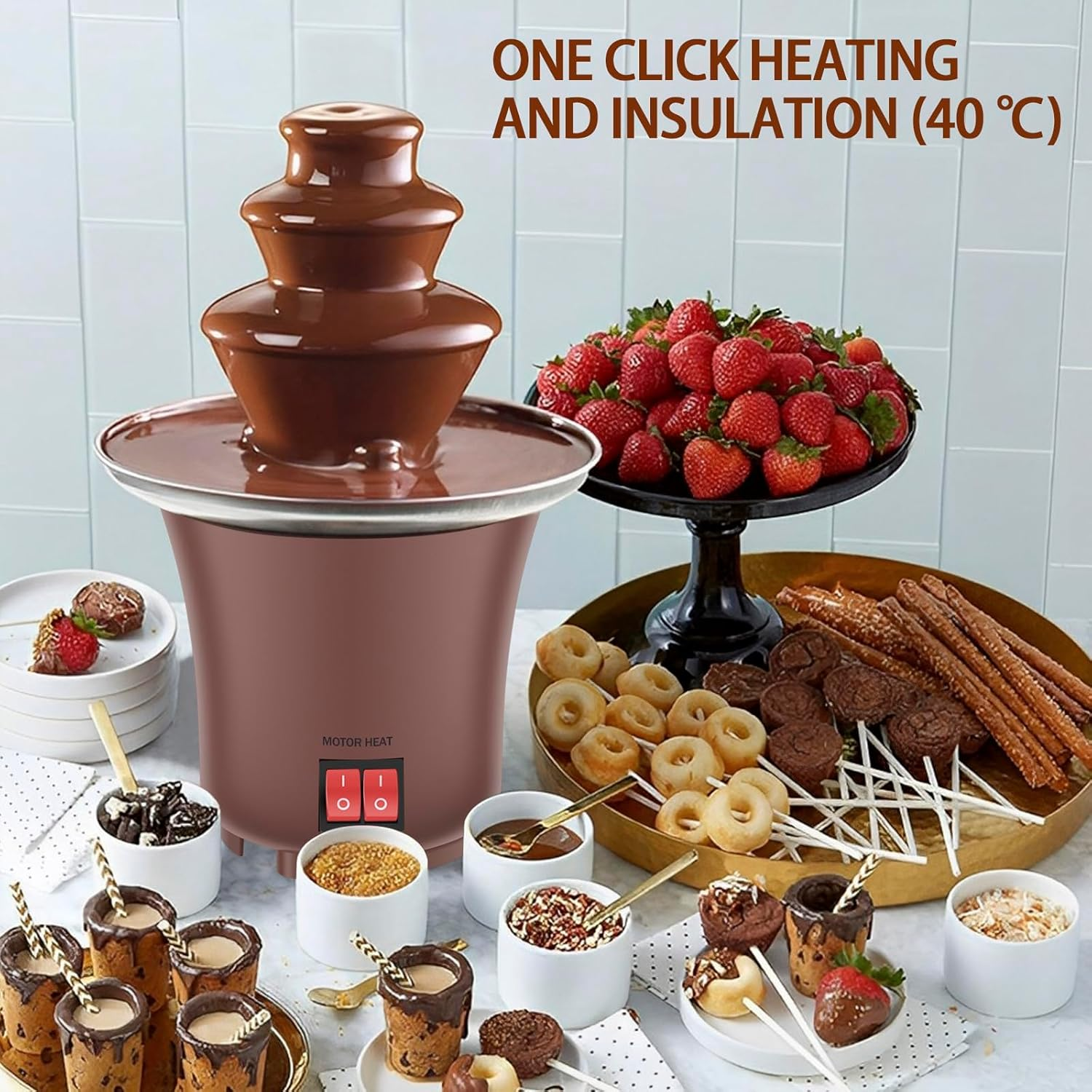 Electric Chocolate Fountain Machine，3 Layer Cheese Fountain Machine，Hold 10Oz Chocolate Fondue Fountain，Stainless Steel Cheese Fountain Melting Machine，Auto off Household Chocolate Fountain for Candy image number 1